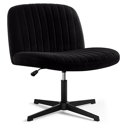 IWMH Armless Office Chair Desk Chair No Wheels,Ergonomic Cross Legged Office Chairs with Fabric Padded,Height Adjustable Wide Seat Vanity Chairs for Home (Black) - Black
