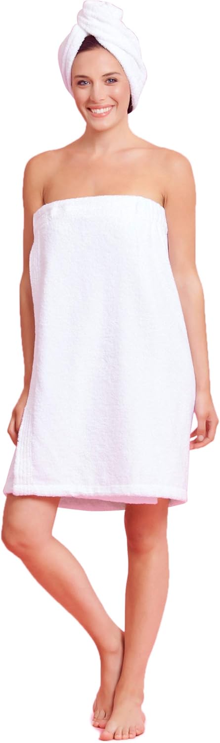 Women's Bath/Spa Wrap Towel with Hair Wrap - Terry Cloth Body Wrap for Women - Absorbent & Quick Dry - Lightweight & Soft