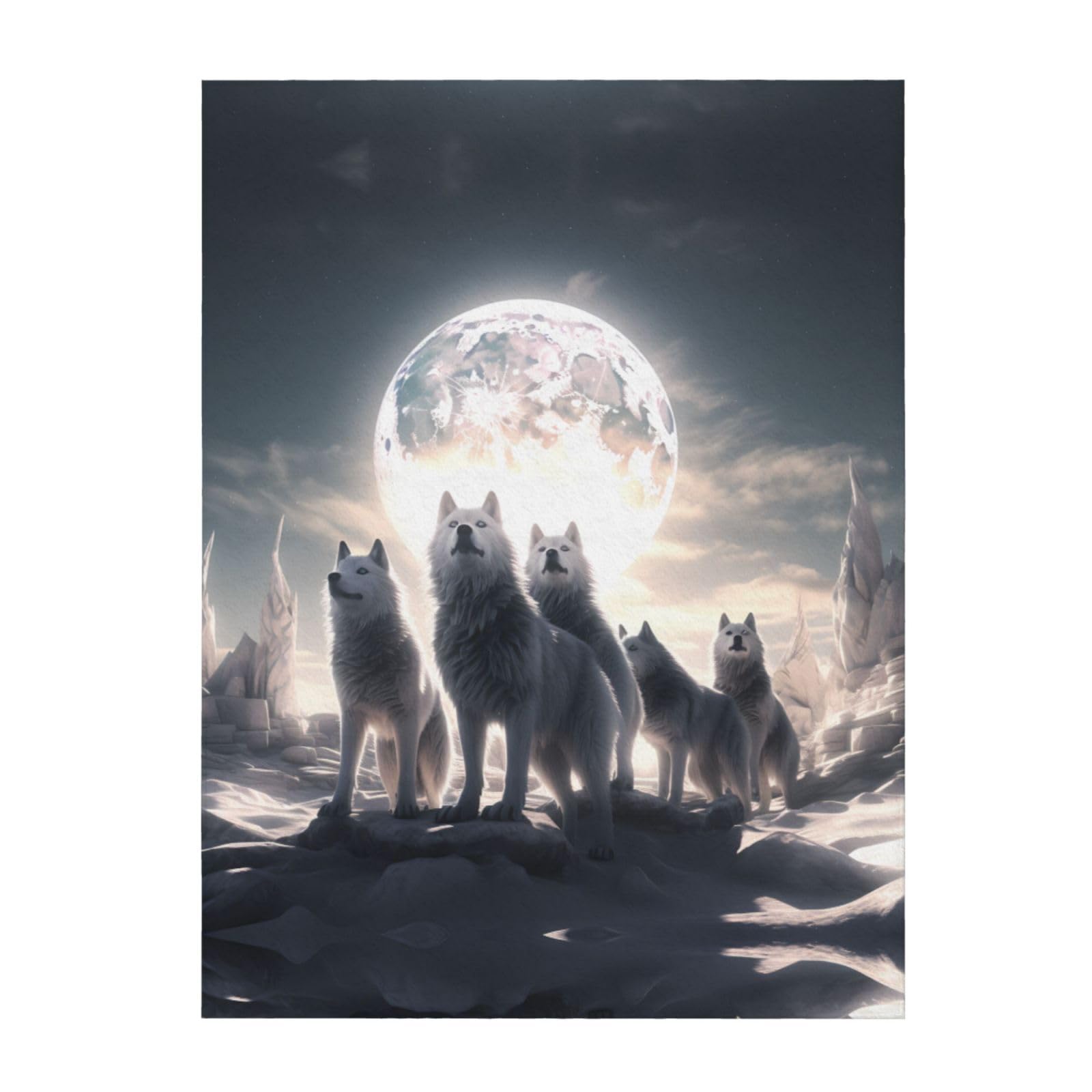 Couverture loup pleine lune impression 3D plaid chaud léger jeté de lit et canapé