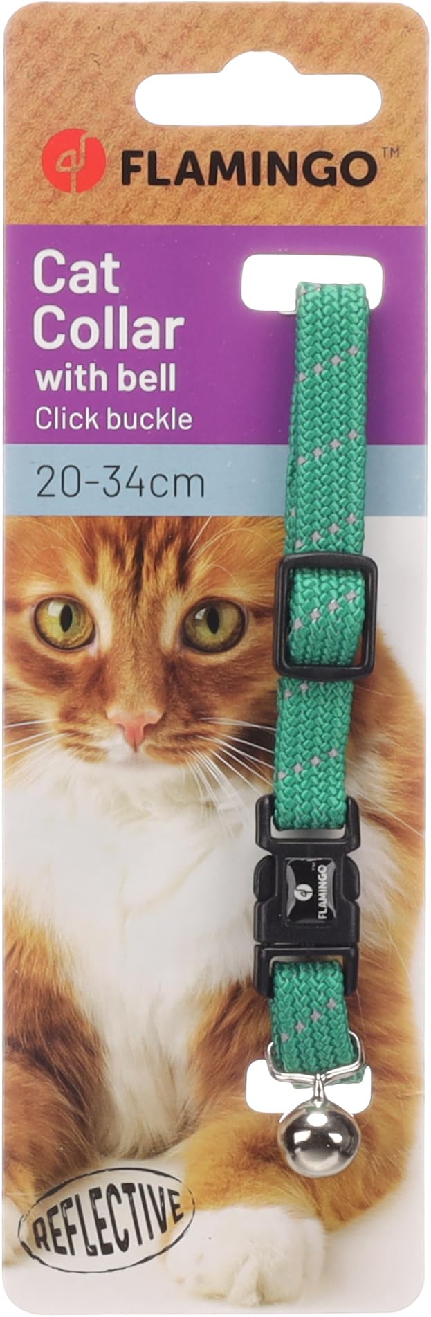 collare gatto - Elza verde 20–34 cm – nylon elastico riflettente con campanellino