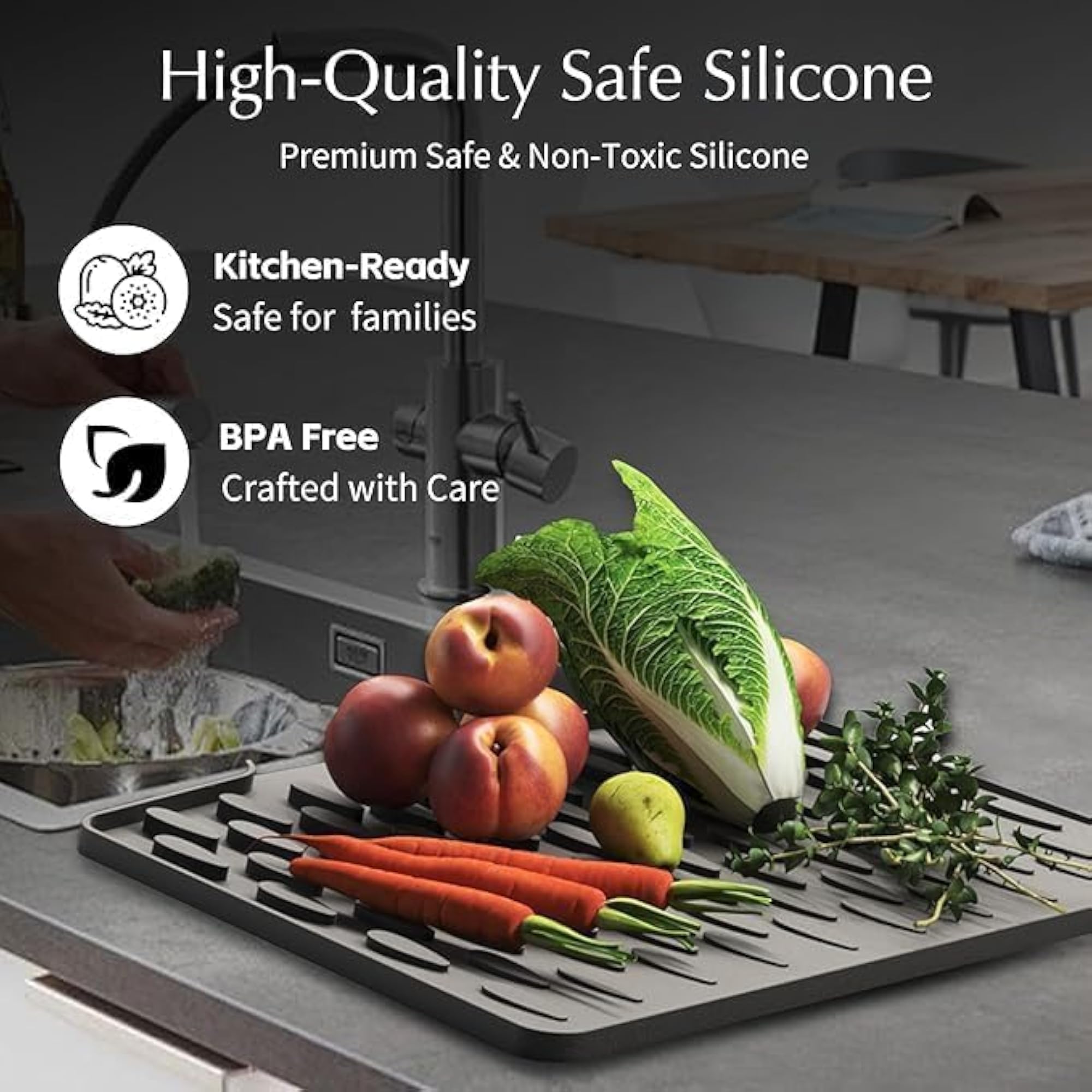 Silicone Dish Drying Mat with Built-in Drain