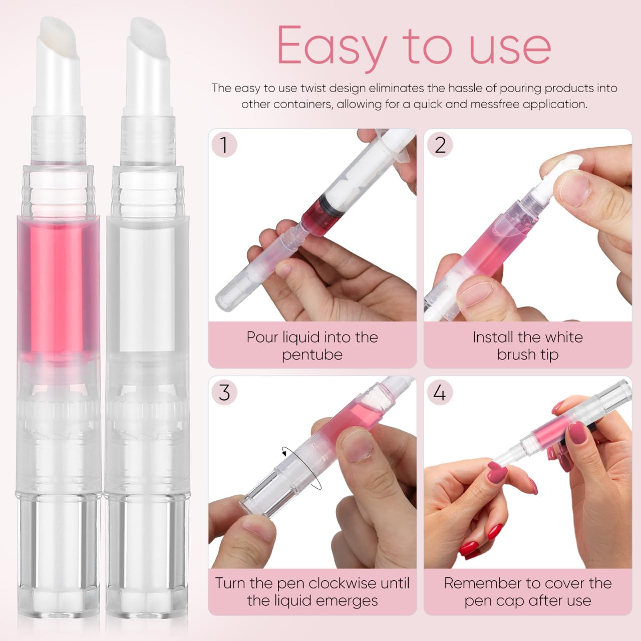 Didiseaon 3pcs Refillable Twist Pen, 5Ml Empty Cuticle Oil Applicator for Travel Nail Care and Makeup Foundation Lip Gloss Dispensing - Image 5