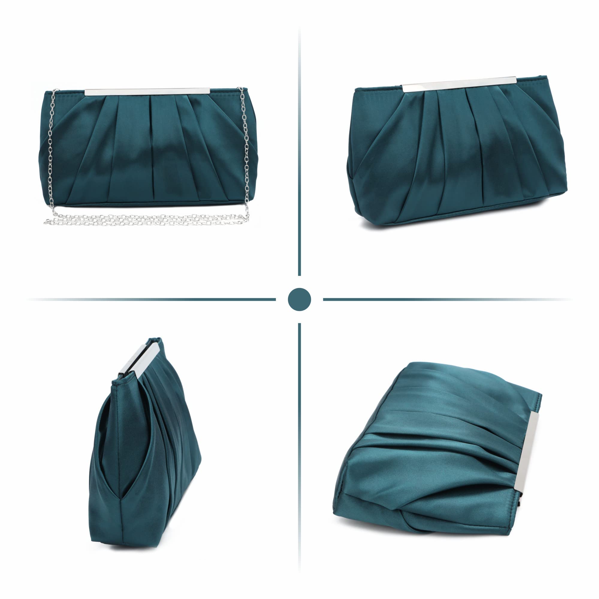 Carteras de Mano de Noche para Mujer Bolso de Noche Plisado Elegante de Satén Bolsos de Boda Plateados