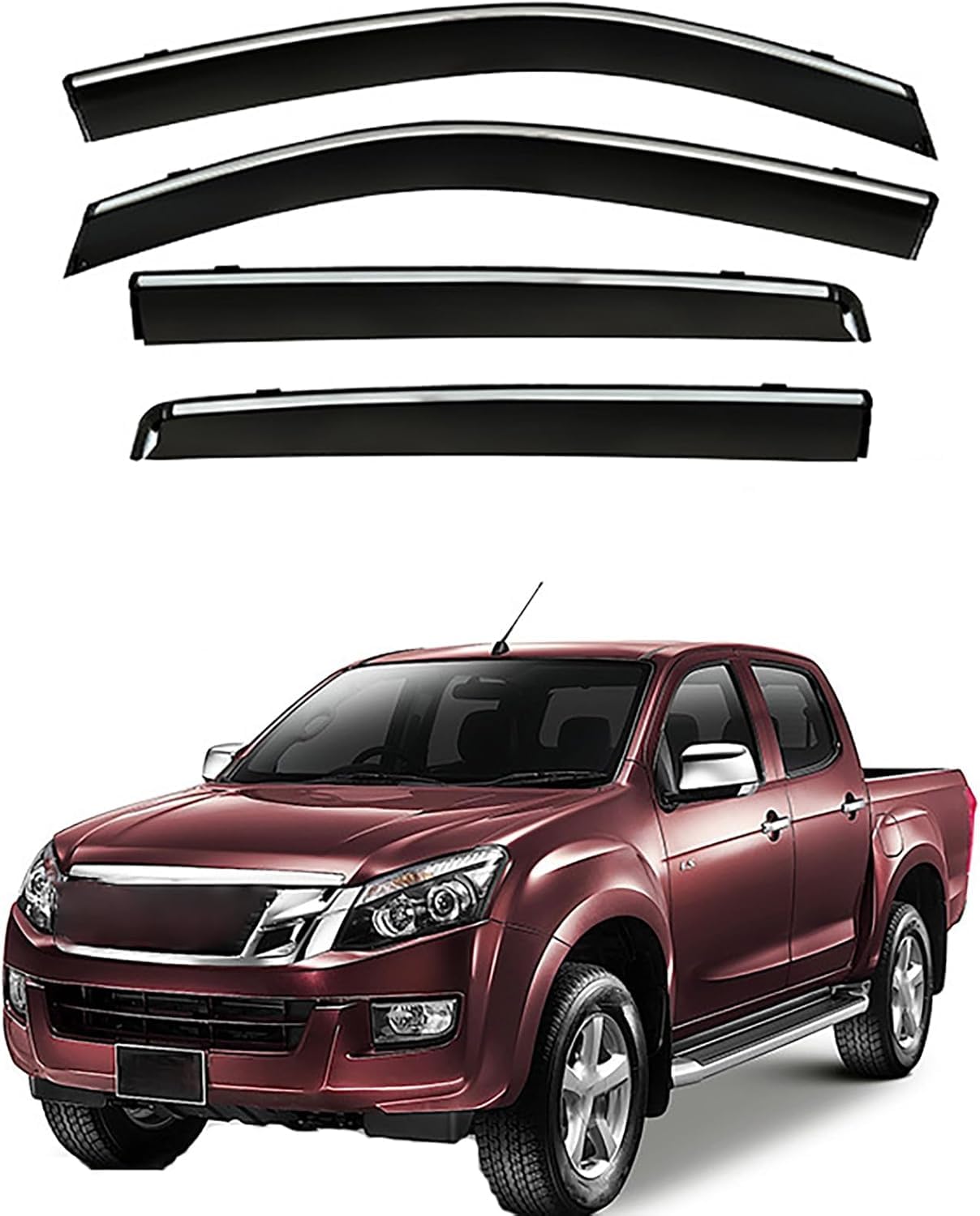 FengXH Window Deflectors for Isuzu D-Max MK2-RT 2013-2020 - 4pc Smoke Tint, Waterproof, Noise Reducing.