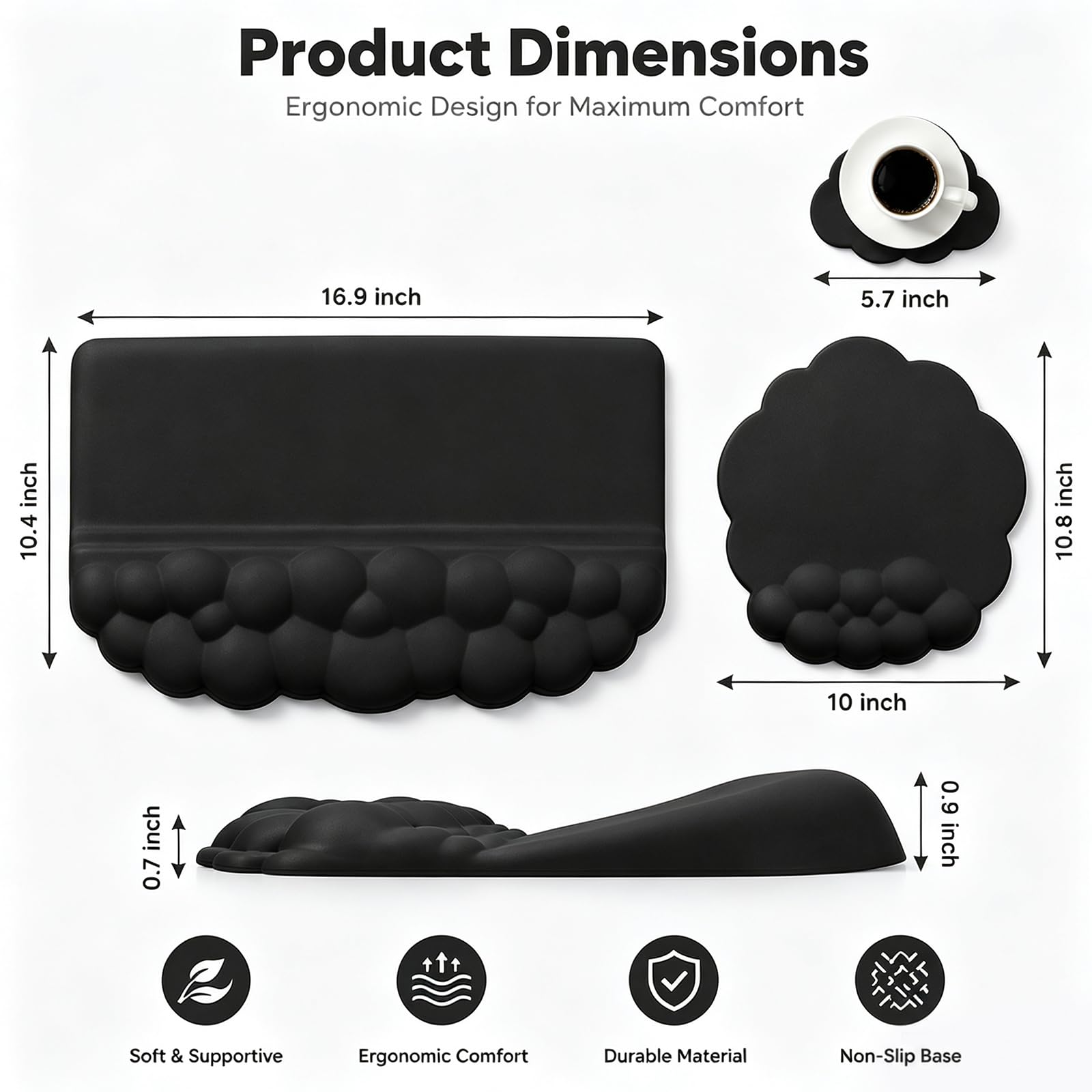 Cloud Keyboard Set poggiapolsi 3 in 1 ergonomico in memory foam con supporto per mouse e supporto per il polso e portabicchieri, cuscino antiscivolo da scrivania per ufficio, gioco digitazione