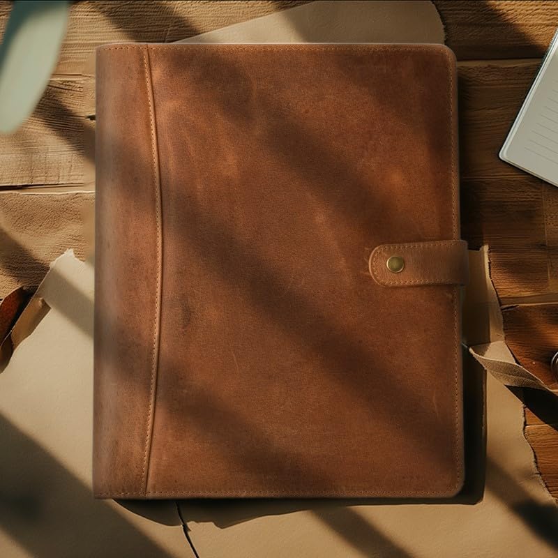 Miniatura 7 de Leather Village Organizador de cartera de cuero, padfolio profesional de negocios para hombres y mujeres, soporte para tarjetas de documentos,