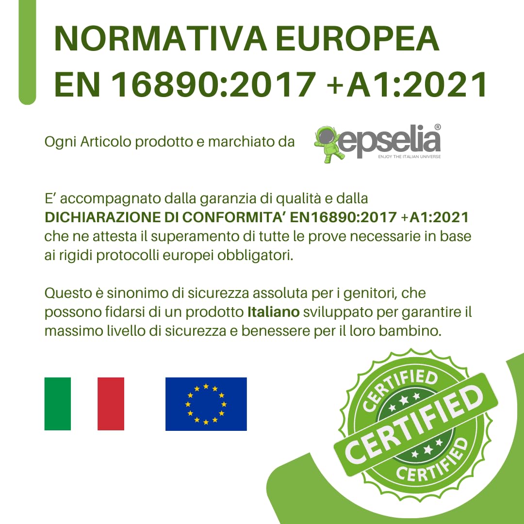 EPSELIA Materasso Lettino per Bambini Arrotolabile e Bordato per Viaggio o Campeggio, cm 60x120 H4 Certificato Antisoffoco EN16890:2017 Poliuretano CertiPUR™ OEKO-TEX®