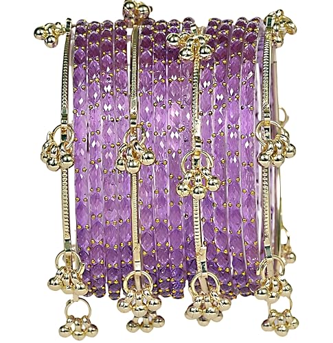Image of Kashmiri Ghangharoo Glass Bangle| Light Weight Bangles | Traditional Transparent Fancy Glass Chudi Set for Wedding, Party|Set Of 16(12 Glass + 4 ghungroo bangles)