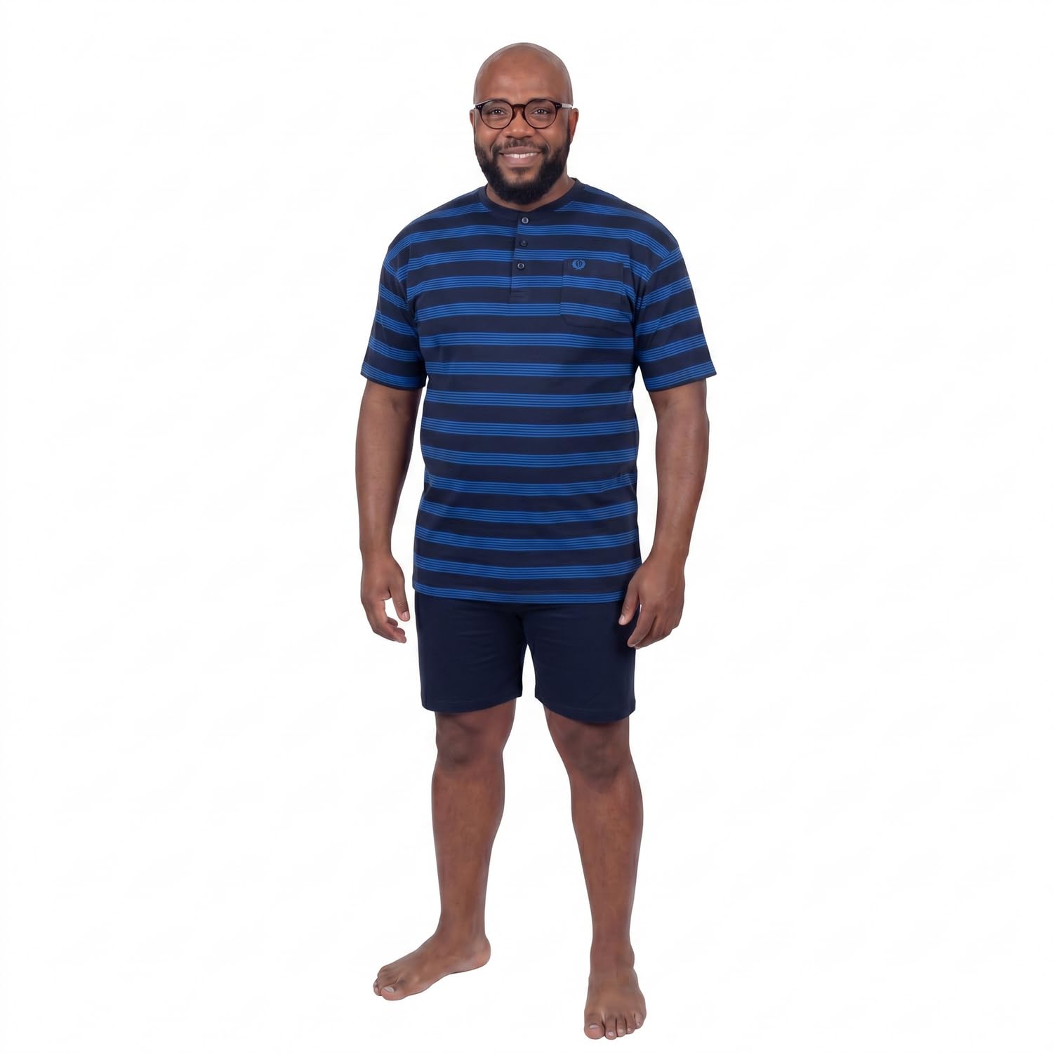 ADAMO Serafino Pyjama kurz gestreift in Navy für Herren in Übergrößen 2XL bis 10XL