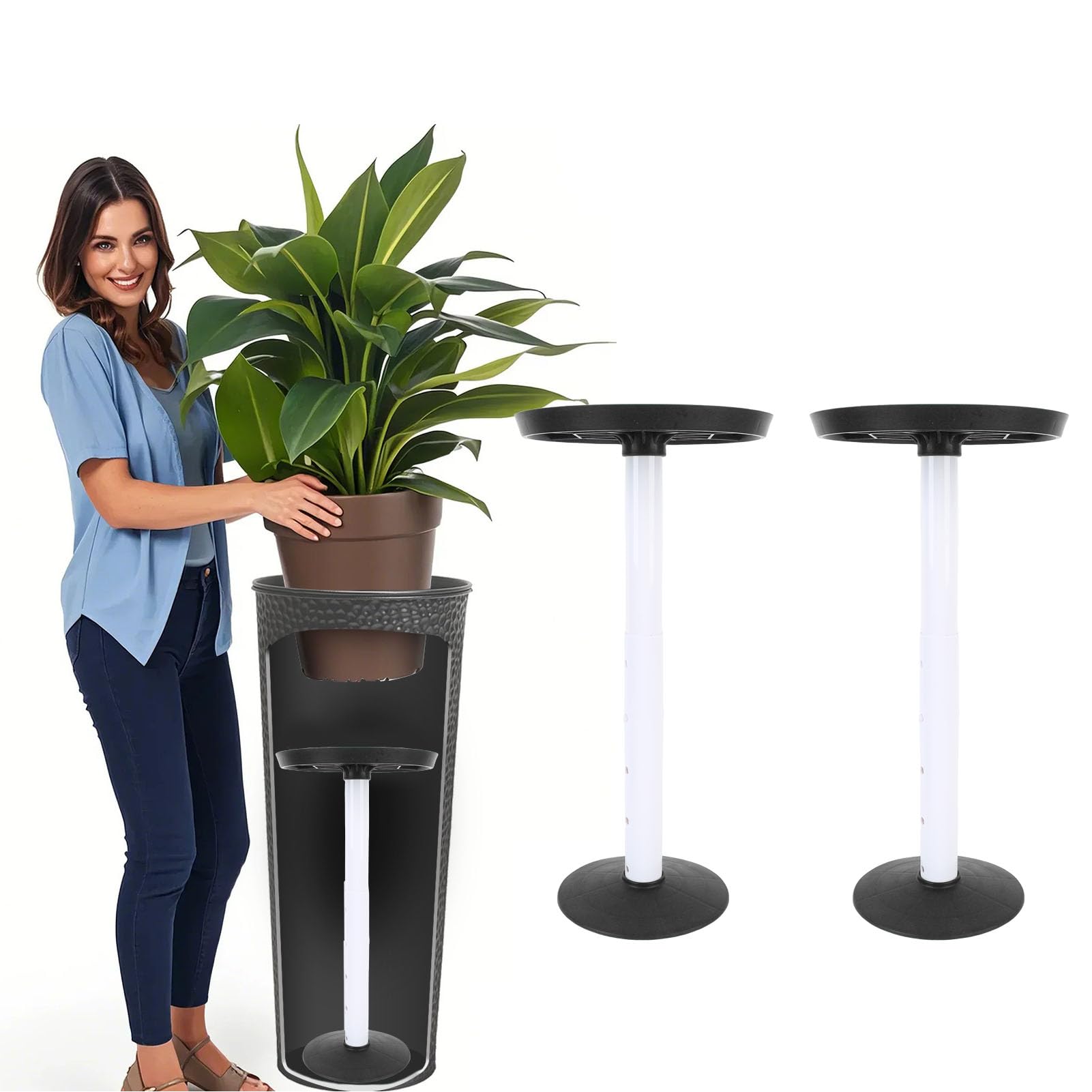 Rehausseur De Plantes Réglable - 3 Hauteurs (15.2, 20.3, 25.4 Cm), Pour Pots Intérieur/Extérieur, Support Acrylique Et Métal