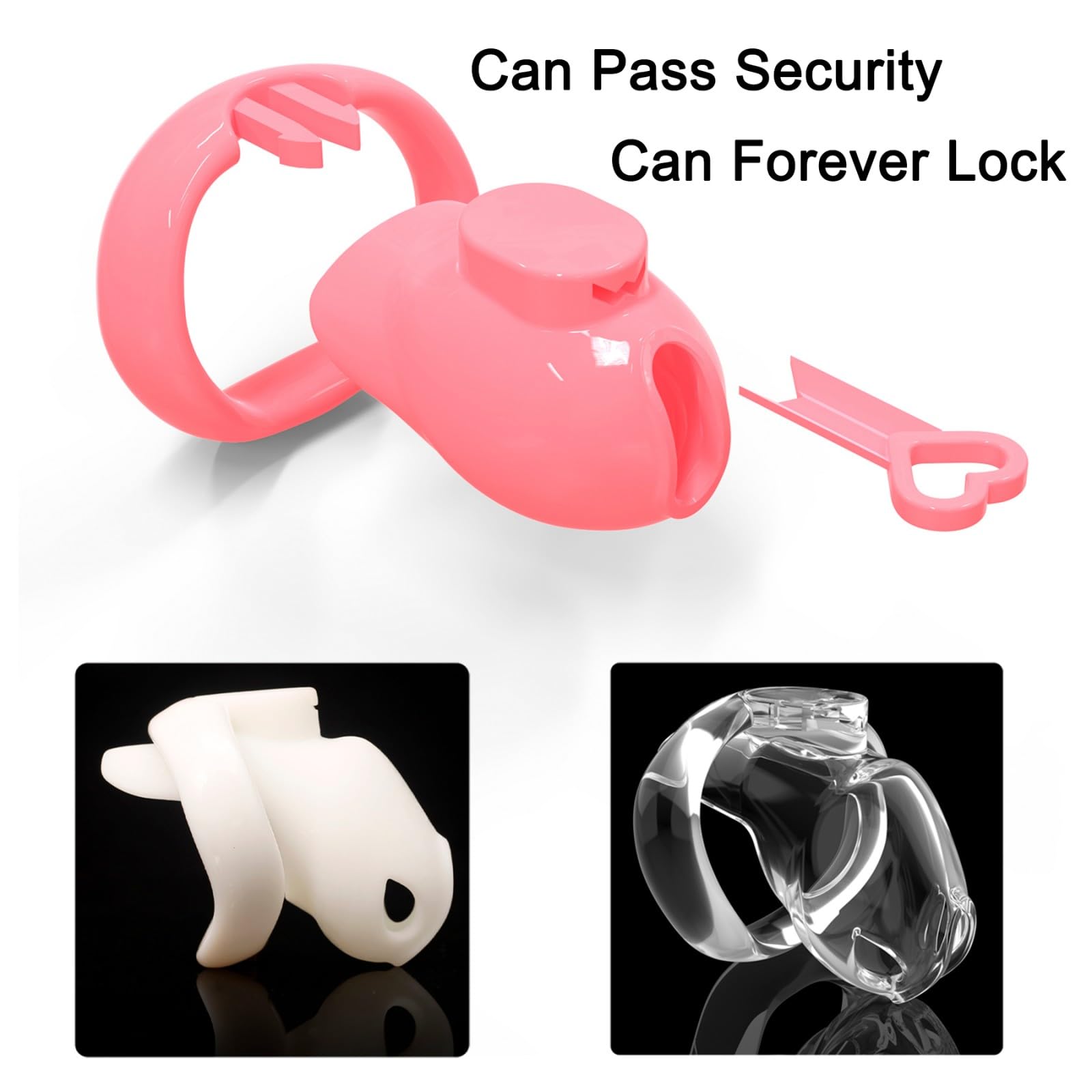 Cage de Chasteté pour Pénis Petite Chastity Cage avec 2 Clés et 4 Anneaux Différents Sex Toys pour Man Cage Chastetée pour Bondage les Pénis des Hommes Légère et Respirante (Clear,Nub)