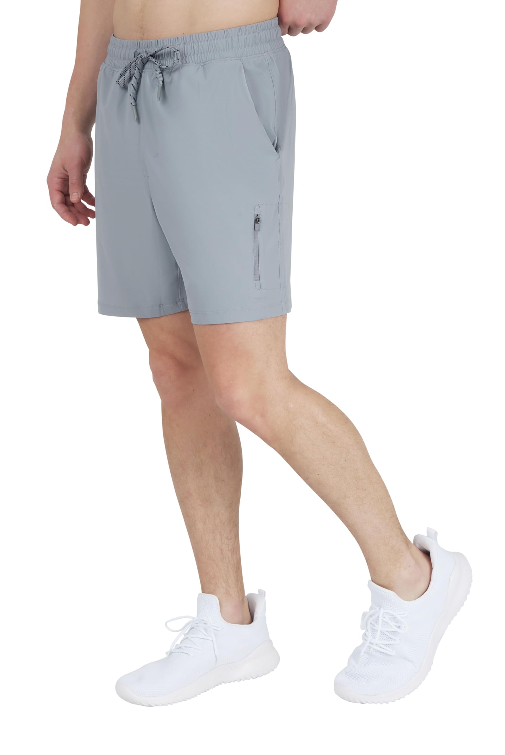 90 Degree By Reflex Mens Lightweight Quick Dry Workout Short 7" Side Zipper Pocket Shorts with Drawstring