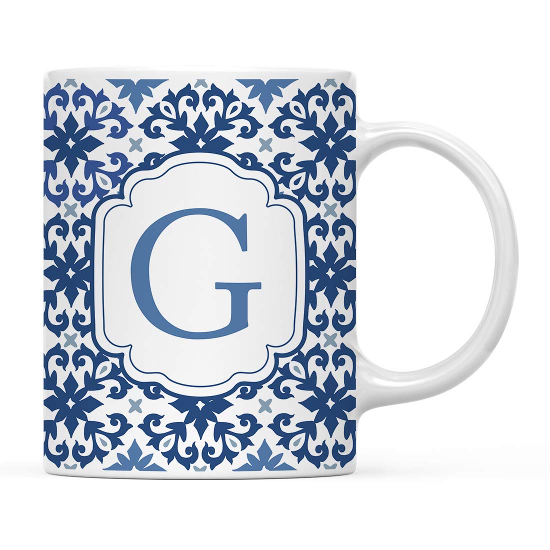 Andaz Press11oz. Ceramic Coffee Tea Mug Gift, Moroccan Monogram Initial Letter G, 1-Pack, for Her, Birthday Christmas Ideas, Mom, Daughter, Family, Friend Bridesmaids, Coworker, Includes Gift Box