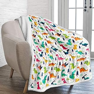 WONGS BEDDING Dinosaur Sherpa Blanket 3D Jurassic Dinosaur Printed Fleece Throw Blanket for Kids Teens Adults Soft Fuzzy Push Blanket for Holiday Bed Couch Double Size 150x200cm
