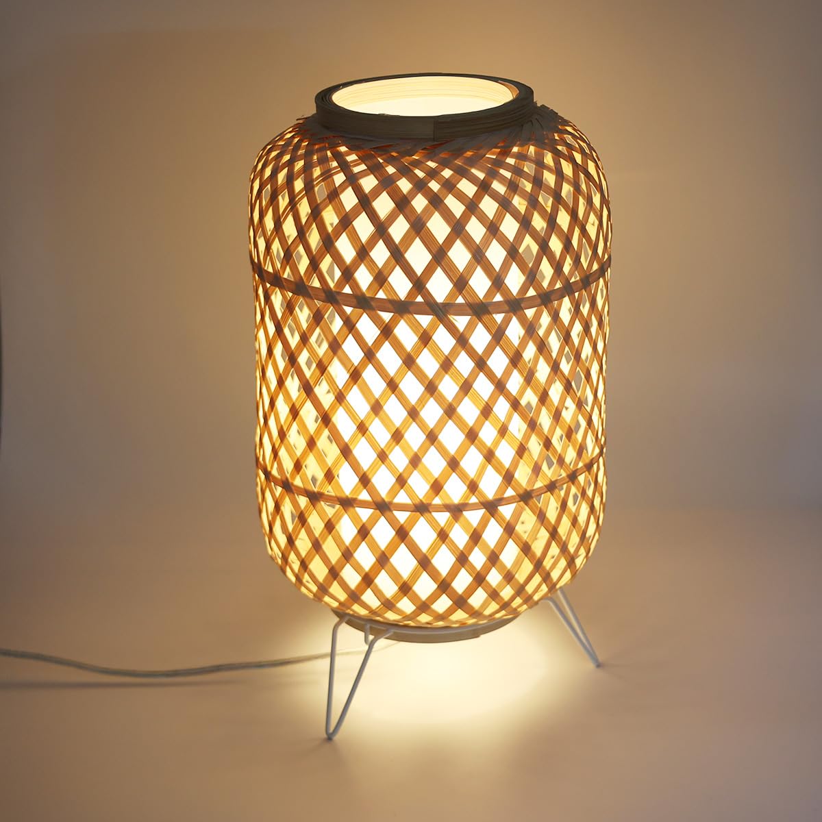 Alpinaluz Lampada da tavolo in vimini E27 - stile vintage nordico con paralume e diffusore interno in policarbonato trasparente