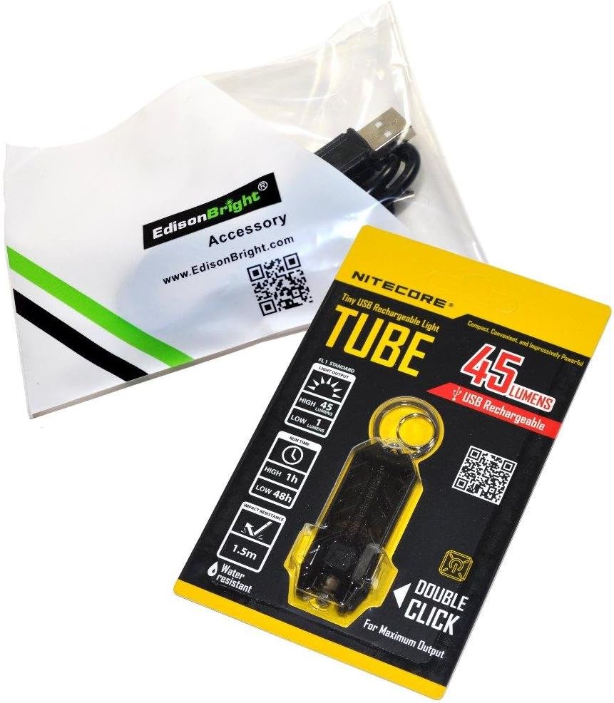 EdisonBright Nitecore Tube (Olive) 45 Lumen USB Rechargeable Keychain Light Brand USB Charging Cable