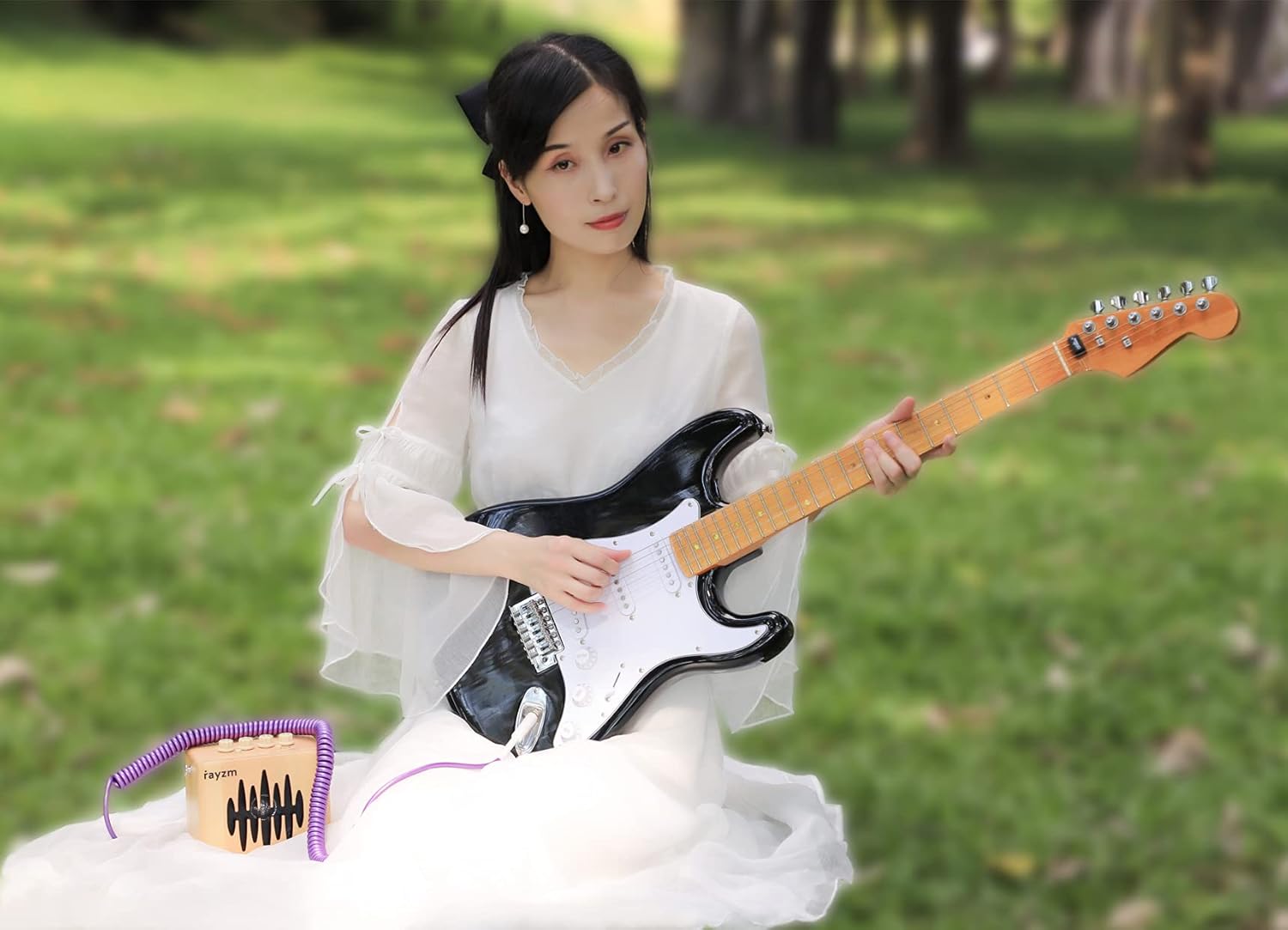 Rayzm Curly Instrument Cable, 2 Meters Coiled Chord, Right Angle to Straight Spiral Lead for Guitar/Bass - Image 5