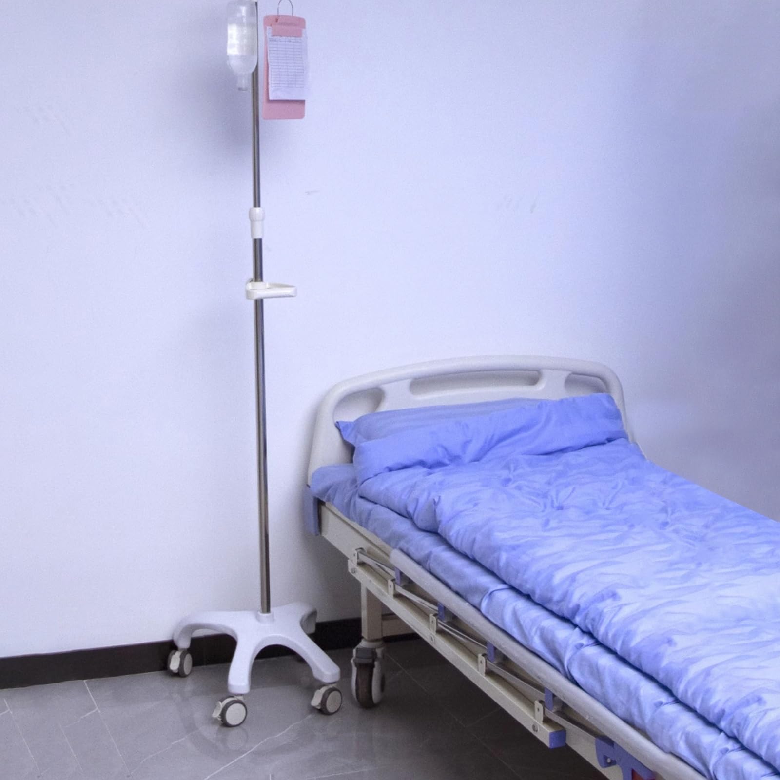 Asta Portaflebo con Ruote, Asta Portaflebo in Acciaio Inox Portatile, 4 Ganci, Altezza Regolabile, Adatta for Ospedale, Casa