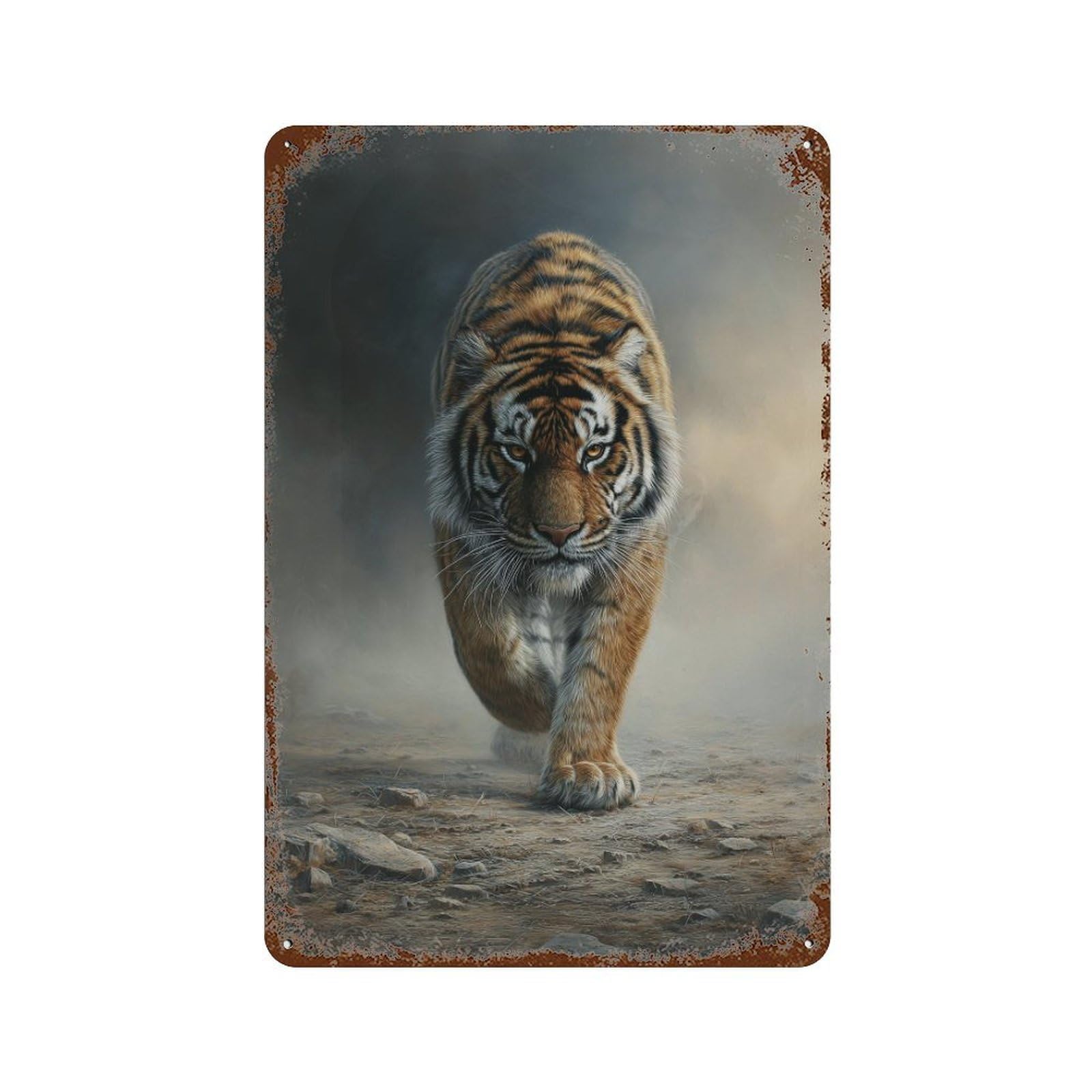 Tiger Wildlife Painting Artwork Retro Metal Sign 11.8"x7.9", Ideal for Basement, Hobby Room And Garage Decor