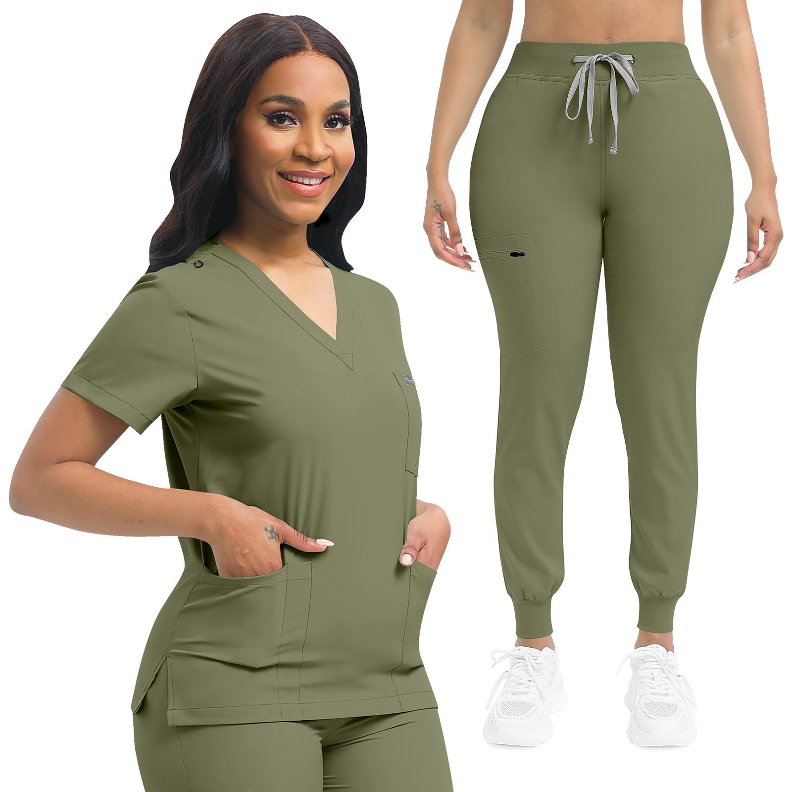 niaahinn Nurse Scrub for Women Set V-Neck Top & Jogger Scrub Pants Medical Uniform Scrubs Suit for Women