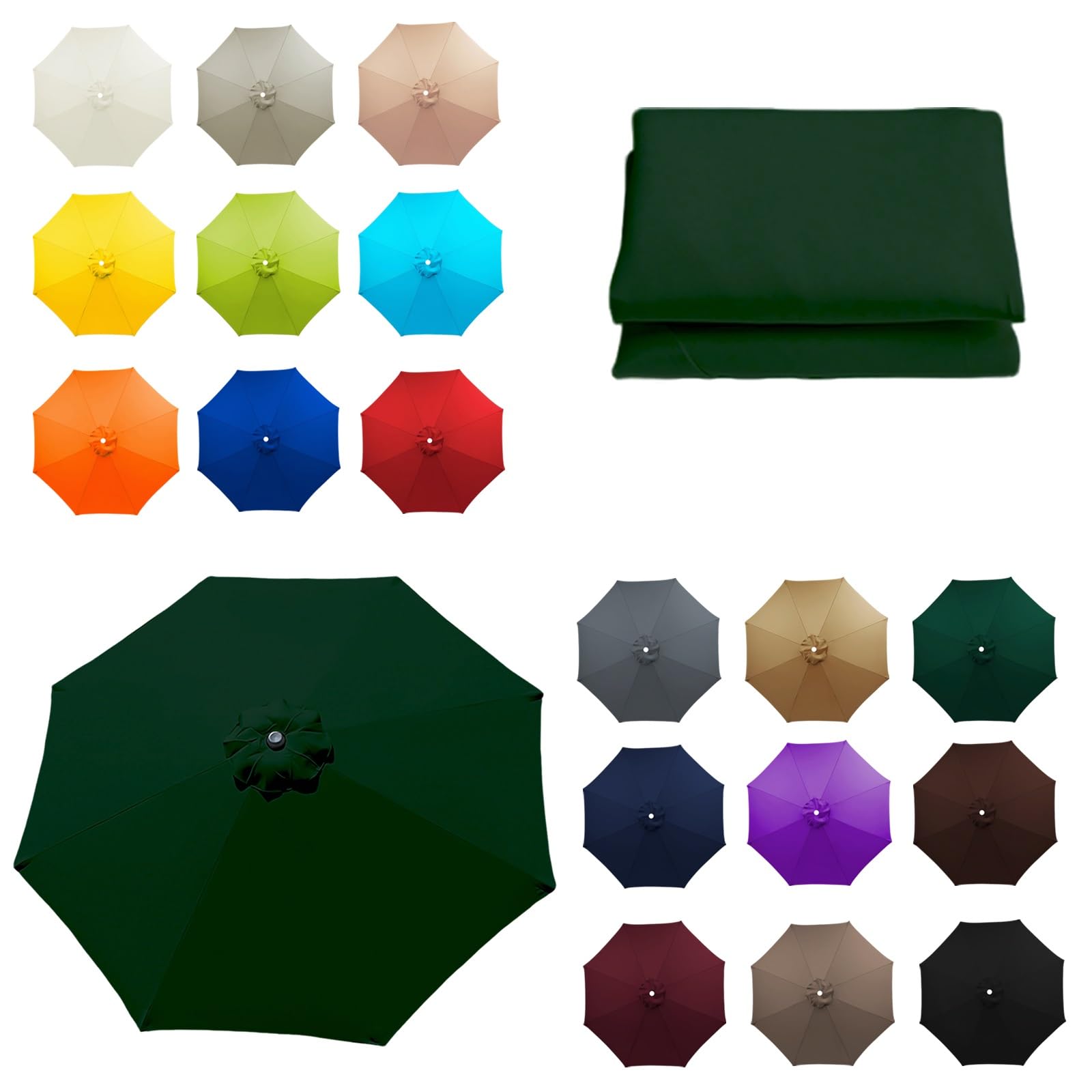 6 Rib and 8 Rib Replacement Umbrella Cover, Replacement Parasol Fabric, 6.5ft/2.0m to 11.5ft/3.50m, Garden Umbrella Canopy, Beach and Balcony Canopy Top(Dark green,6.5FT/2.0M-6Ribs)