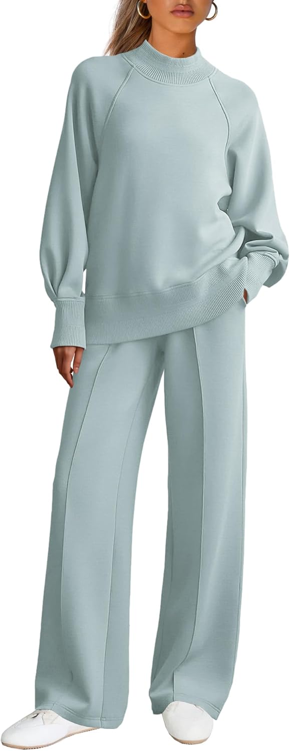 Panadila Womens Sweat Sets 2 Piece Outfit Sweatsuit Lounge Sets Wide Leg Sweatpants Travel Airport Tracksuit