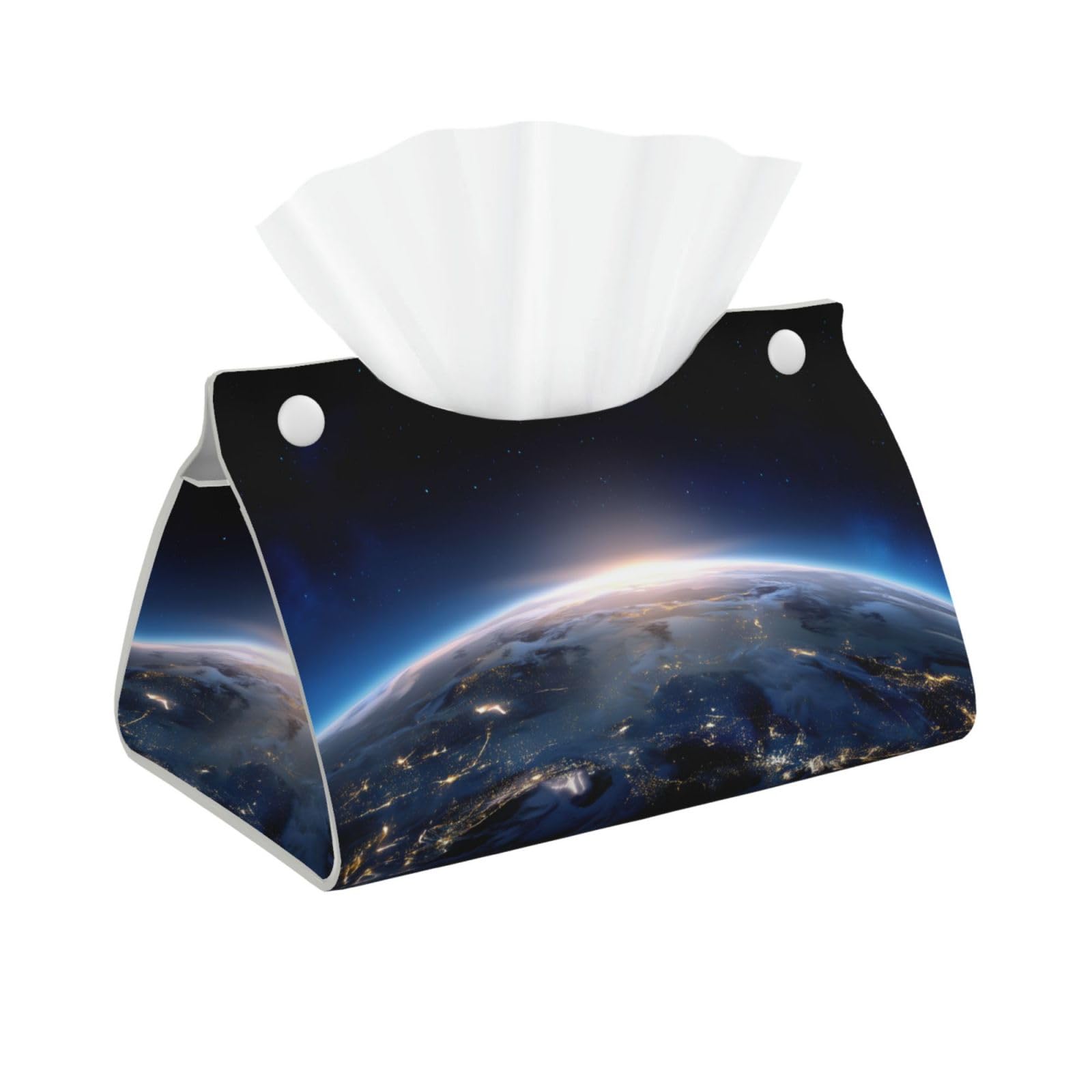 Earth in The Night Tissue Box Cover Rectangle Pu Leather Tissue Box Holder for Car Bathroom Bedroom Desk Tabletop Decor