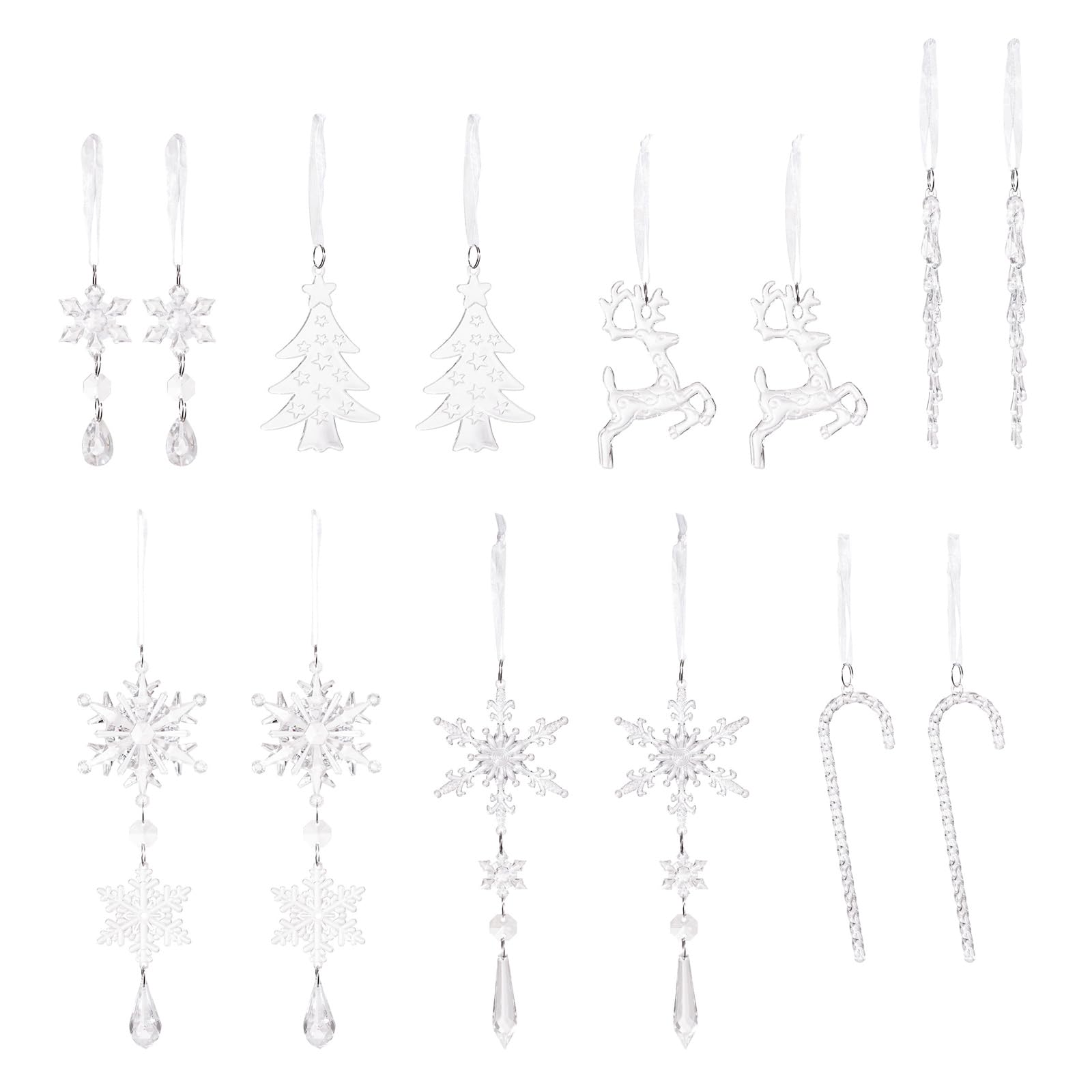 Xjdzineq Clear Sturdy Acrylic Snowflake Ice Sticks Reindeer Ornaments for Christmas Tree Holiday Decoration Clear Shatterproof Acrylic Snowflake Ice Sticks Christmas Decorations