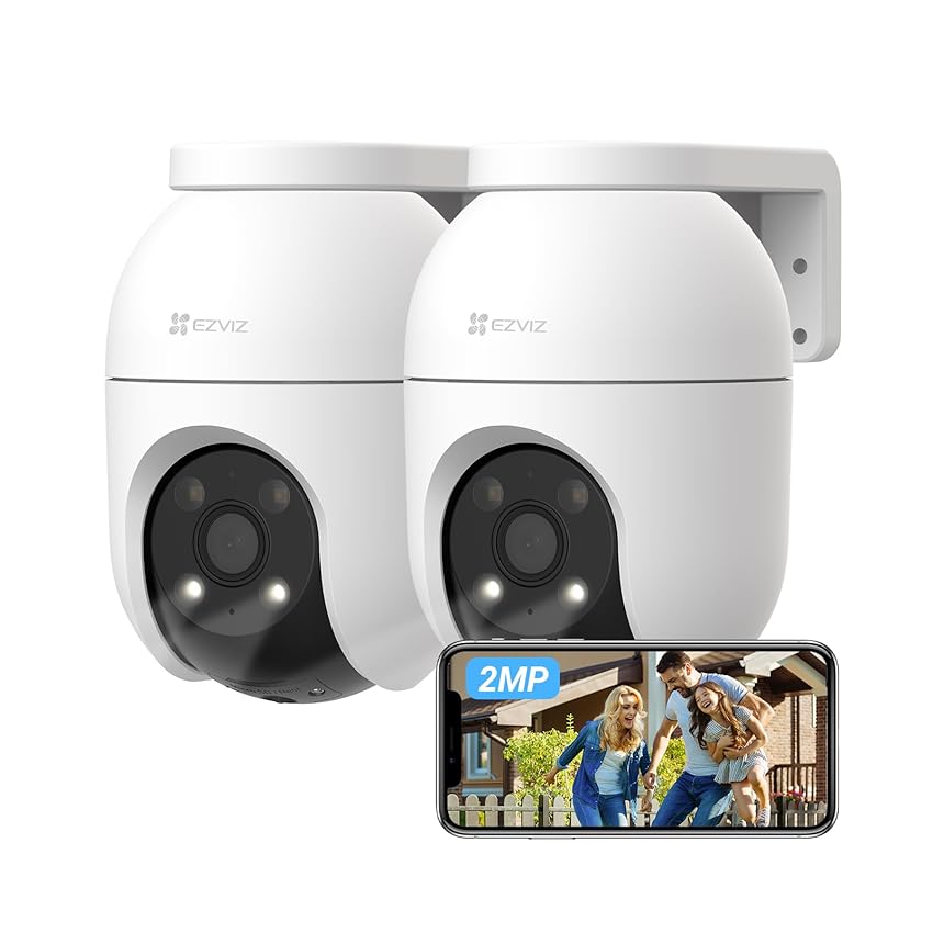EZVIZ 2 telecamere di sorveglianza WiFi esterno 360°, 1080P telecamera IP di sicurezza, visione notturna a colori, AI rilevamento delle persone, monitoraggio automatico dello zoom, audio