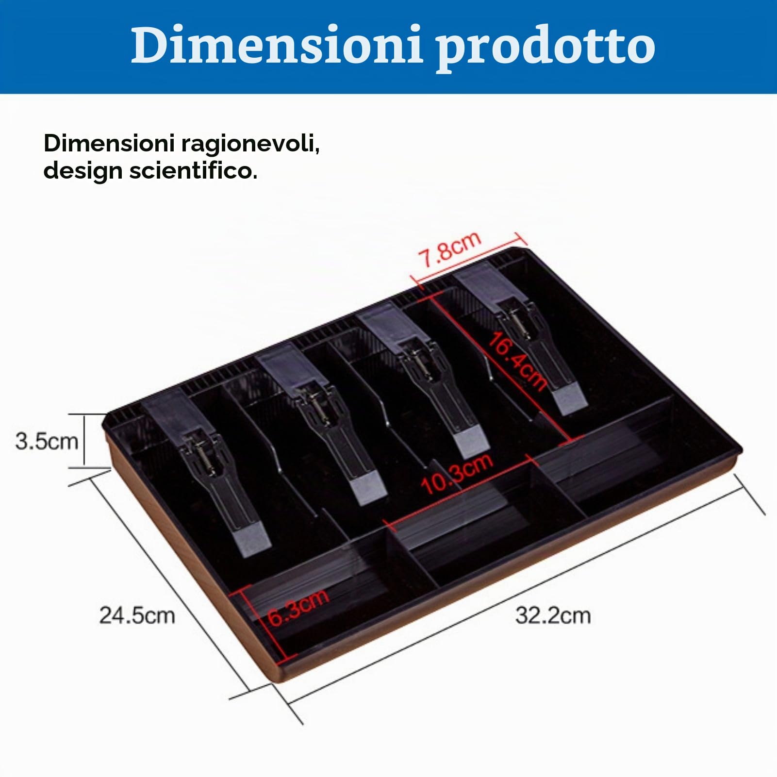 Jadeshay Vassoio di Cassa, Cassetto di Cassa a 7 Griglie Cassetto Cassetto Porta Contanti con 4 Banconote e 3 Monete Rimovibile Cassettiera del Registratore di Cassa 32 * 24,5 * 3,5cm