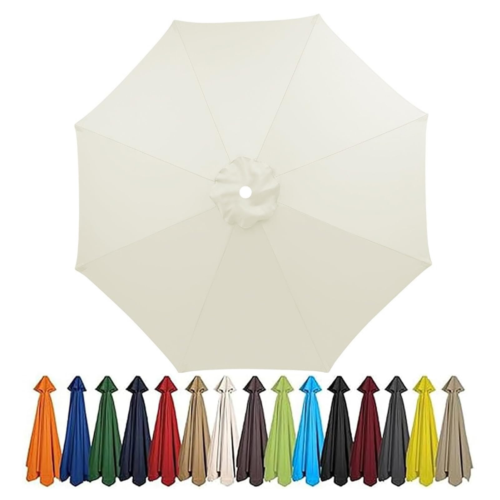 Garden Parasol Umbrella 4m/3.5m/3m/2.7m/2.5m/2.3m/2m Patio Outdoor Sun Shade Replacement Canopy 6 Arms/8Arms for Beach Pool Lawn Backyard Deck Waterproof UV 50+ (White,8ribs:2.3M/7.5ft)