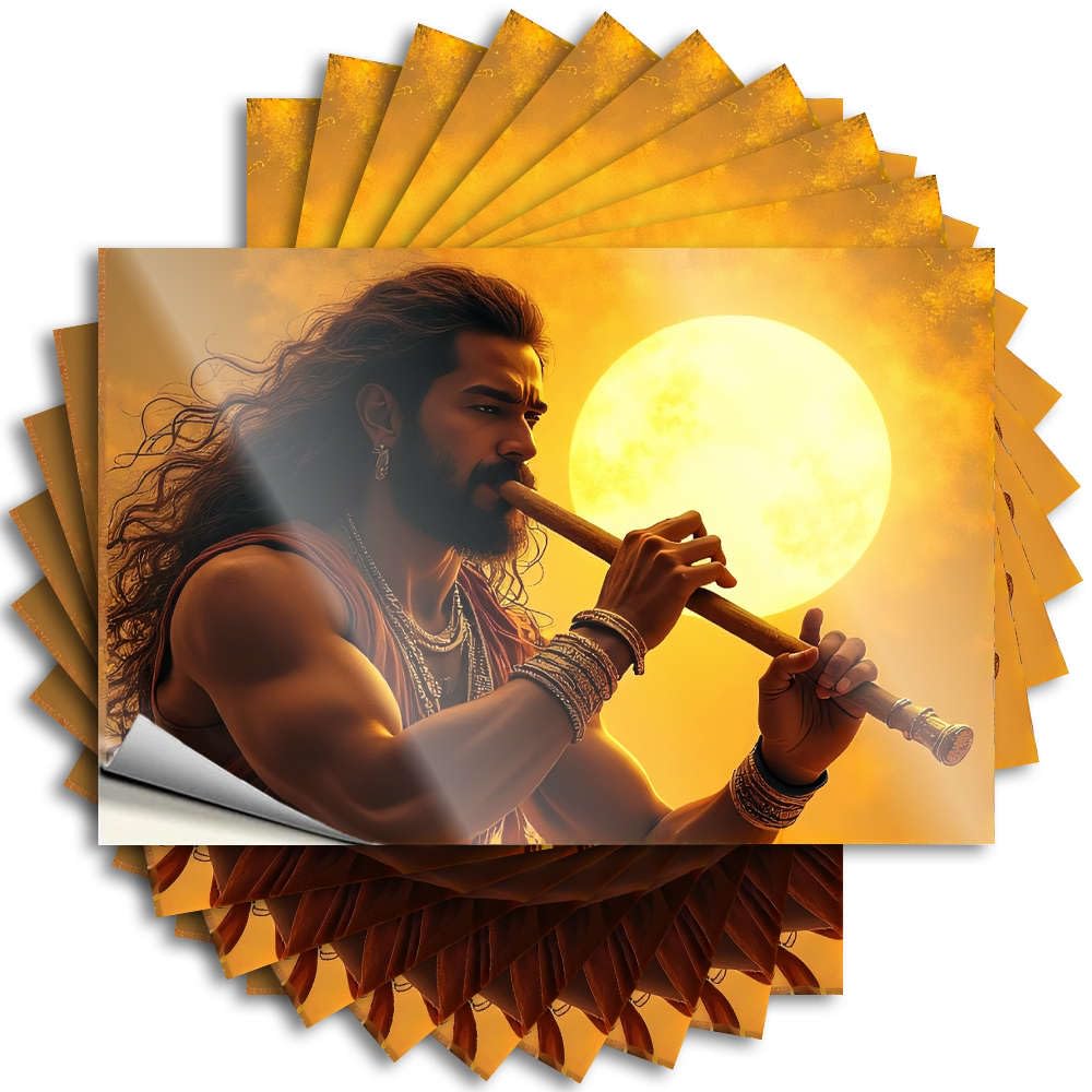 Sports Bar Decor Door Sticker - A Man Playing A Flute Against A Glowing Sun. Cool Durable Sticker Easy Apply for Teen Decor(12X18CM)
