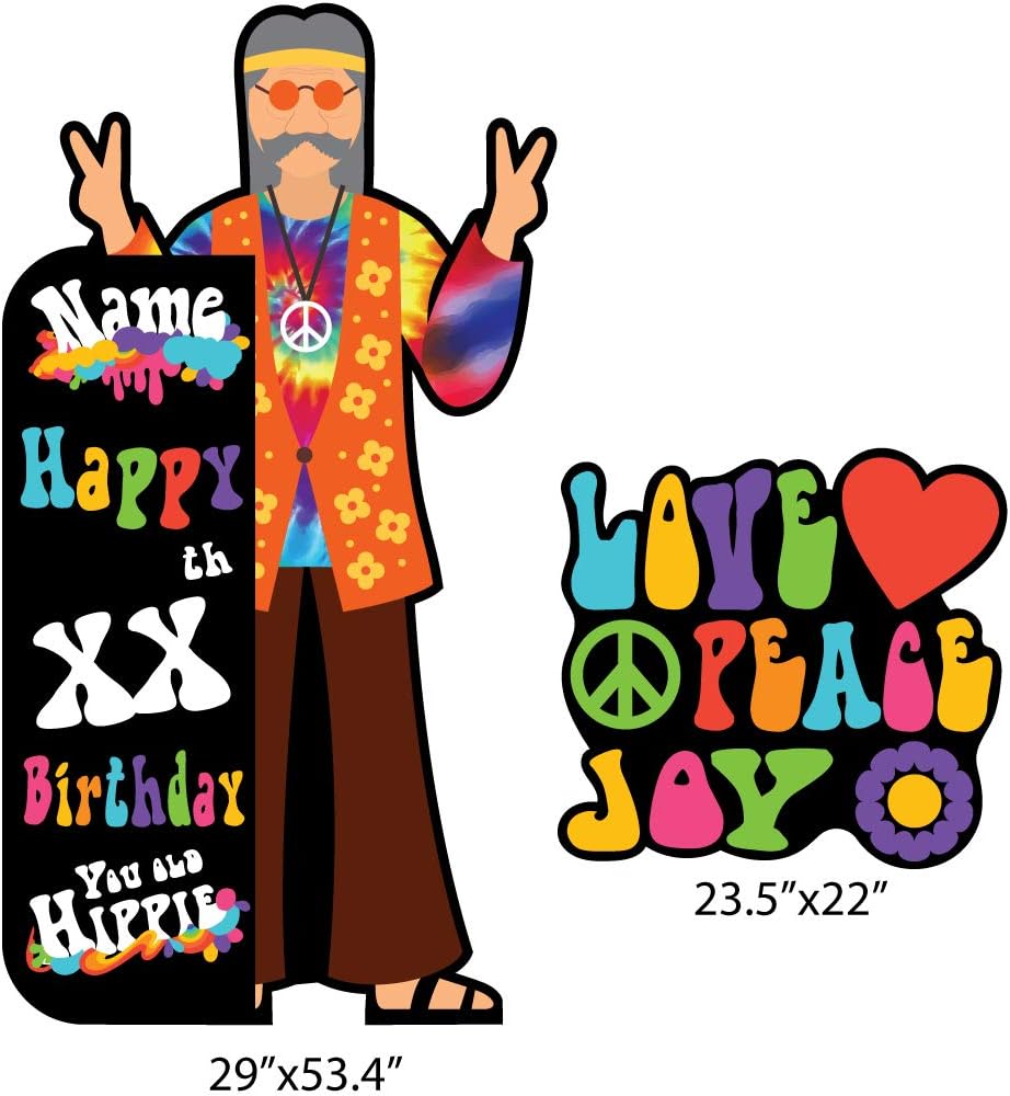 VictoryStore Yard Sign Outdoor Lawn Decorations: Happy Birthday Ya Old Hippie - Custom Birthday Yard Decorations Includes Ez Stakes