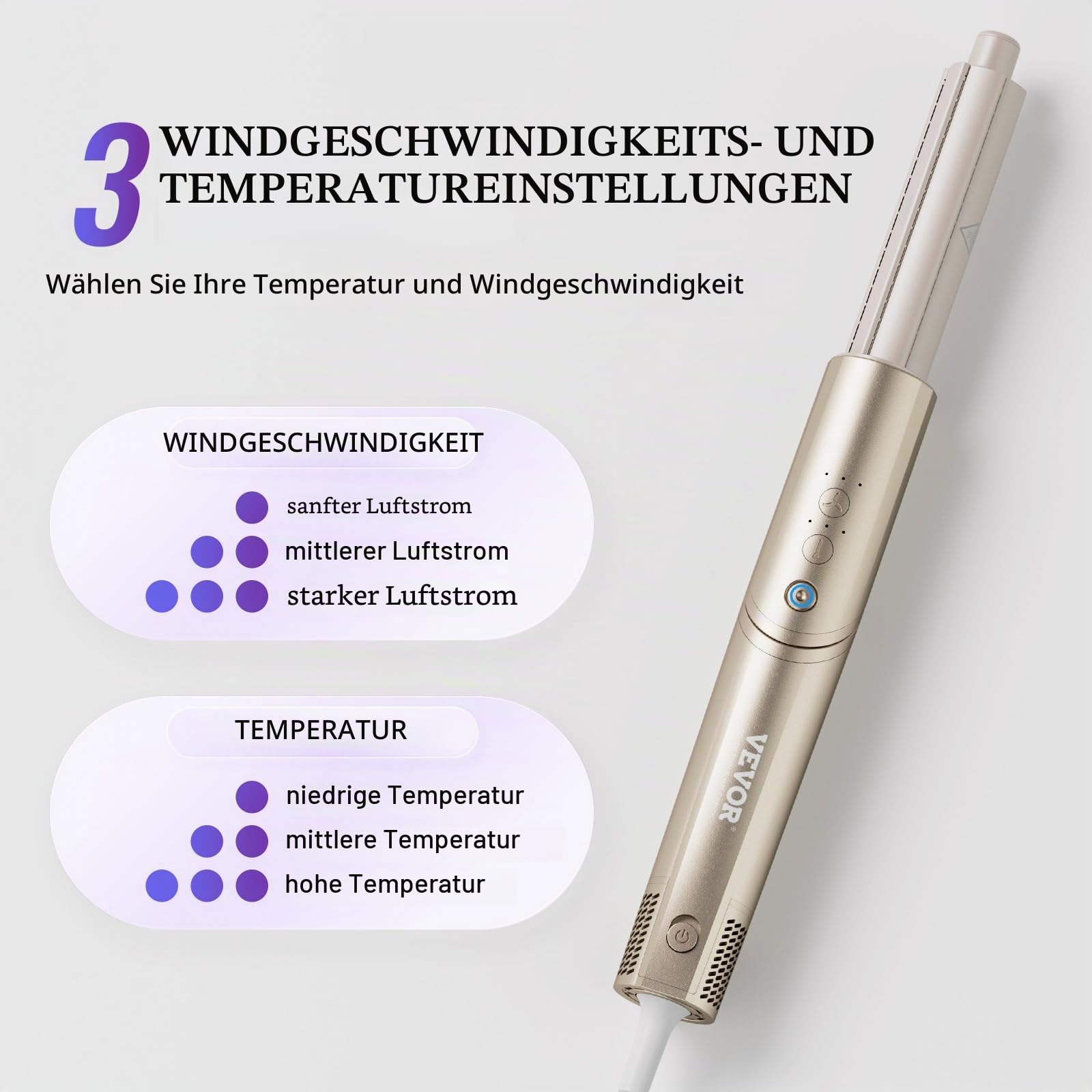 VEVOR 8-in-1-Lockenstab, 1,25-Zoll-Lockenstab-Set aus Keramik mit 2 Zylindern, 2 Bürsten, 4 Düsen für trockenes/glattes/lockiges/voluminöses Haar, Lockenstab für langes, mittellanges und kurzes Haar