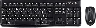 لوحة مفاتيح وماوس بسلك من لوجيتيك للكمبيوتر المكتبي باللغة الإنجليزية والعربية - أسود، Mk120