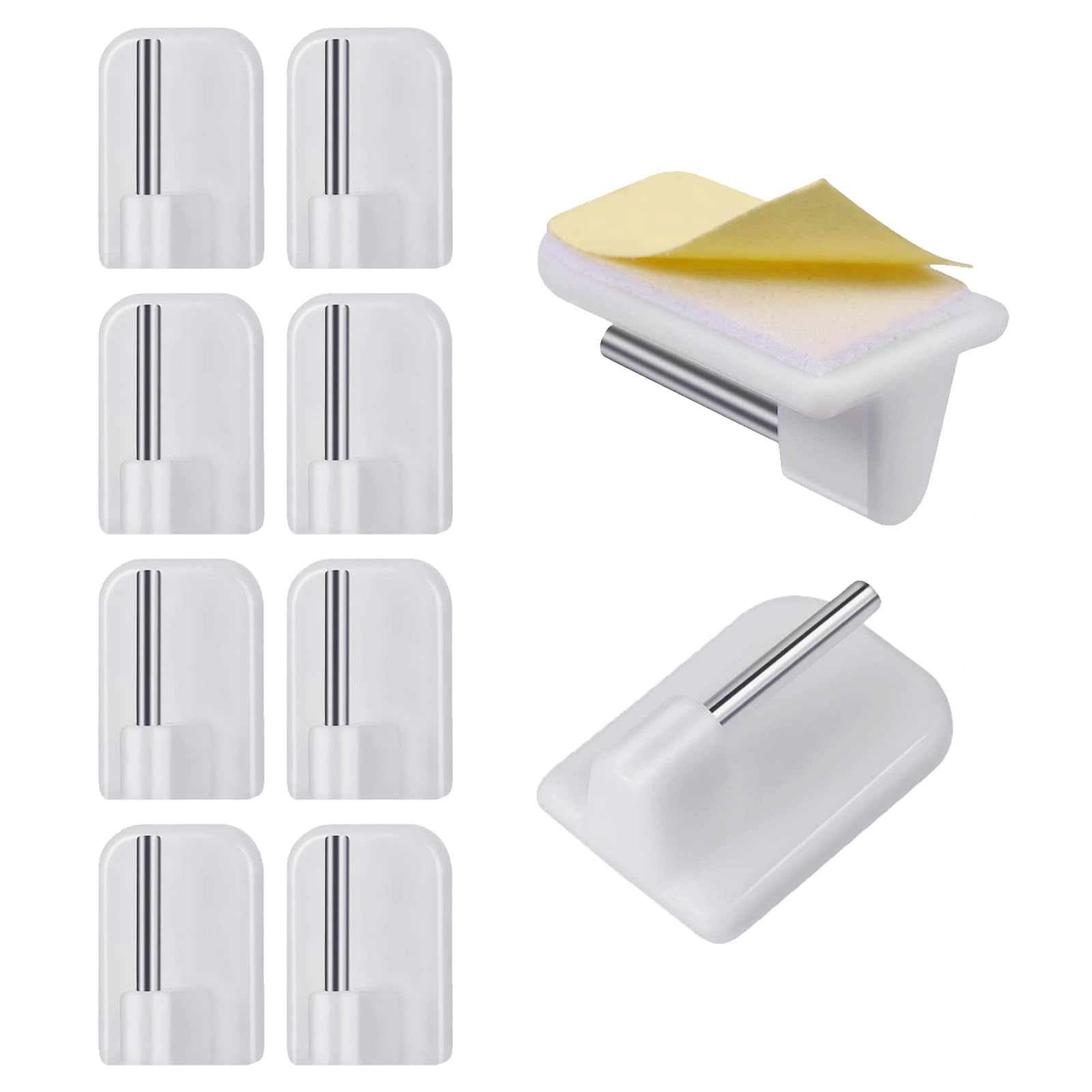10 PCS Self Adhesive Hooks,net curtain hooks,Plastic Sticky End WindowHooks,self adhesive curtain hooks, Plastic Sticky End Window Hook for Net Curtain Rods(White,Square)