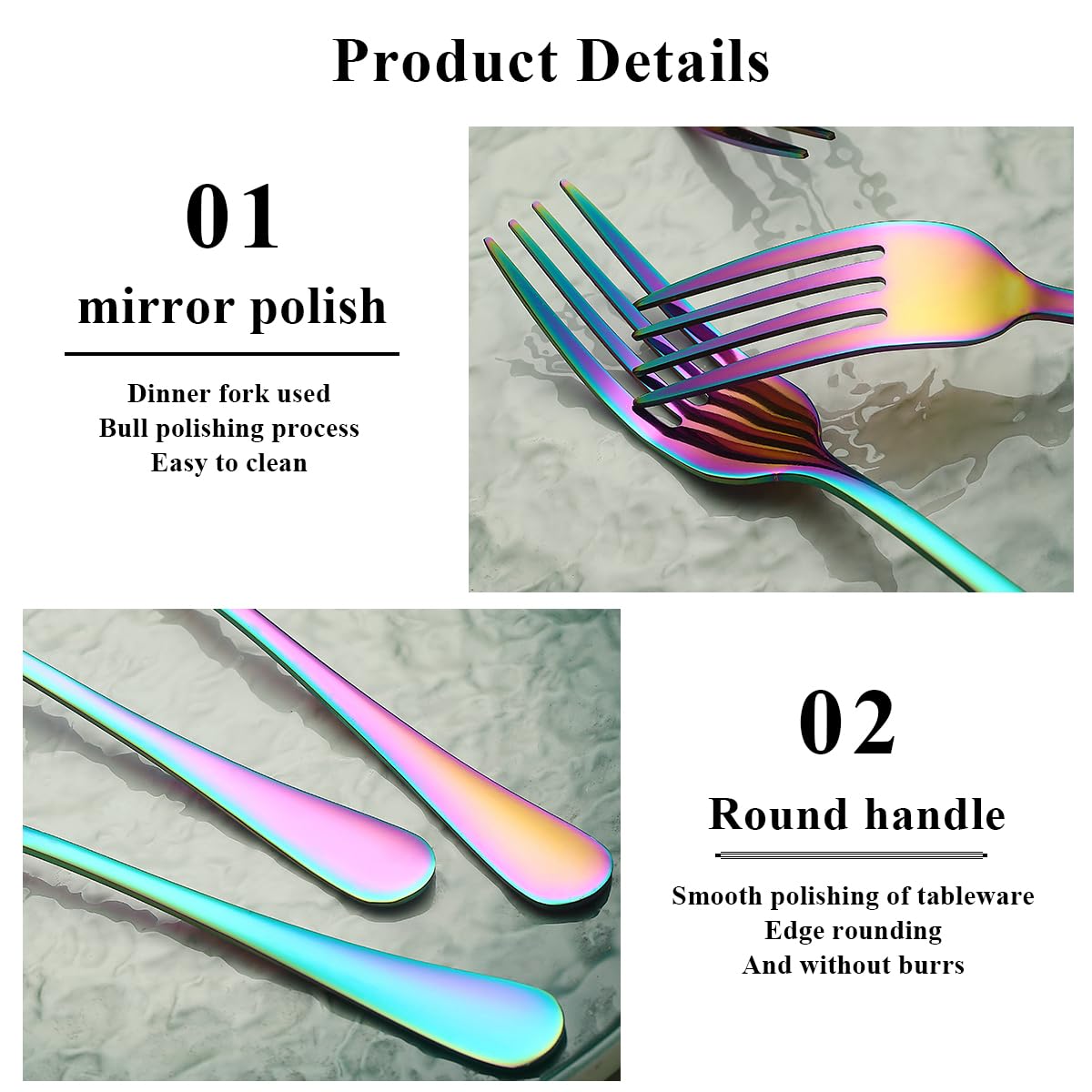 Evanda Rainbow Dinner Fork 12 Pieces, Rainbow Titanium Plating Stainless Steel 8.07inch Forks, Cake Forks, Table Forks,Dessert Forks, Easy To Clean, Dishwasher Safe — Amazon image 7
