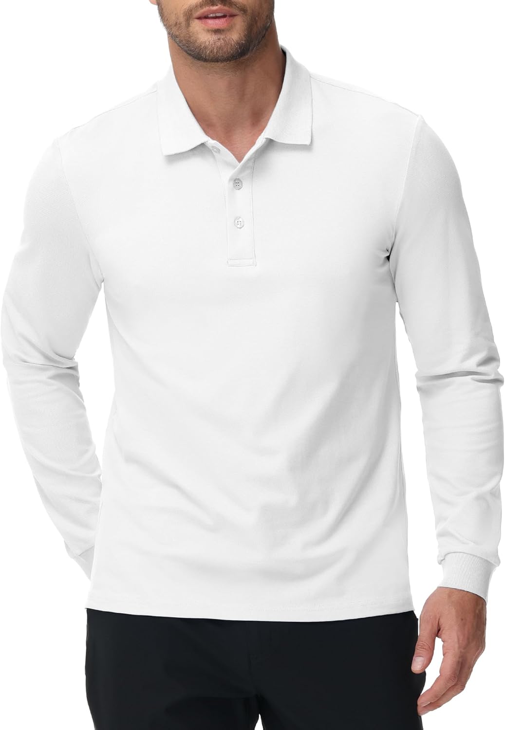 MIER Polo Shirts for Men Cotton Long Sleeve Golf Tennis Collared Shirt for Casual Work Travel, 3 Buttons, Ultra Soft - Image 5