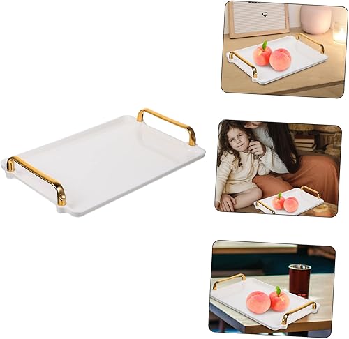 Miniatura 9 de KICHOUSE Bandeja de almacenamiento de plástico con asas para mesa de café, juego de té, desayuno, comida rápida, bandeja rectangular elegante