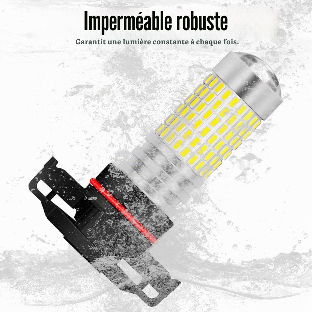 PSX24W 2504 Ampoules LED Anti-Brouillard Blanc Xenon 3000LM 3014 SMD 144-EX avec Projecteur pour Objectif pour Projecteur Antibrouillard Extérieur, 12-24V (Lot de 2)
