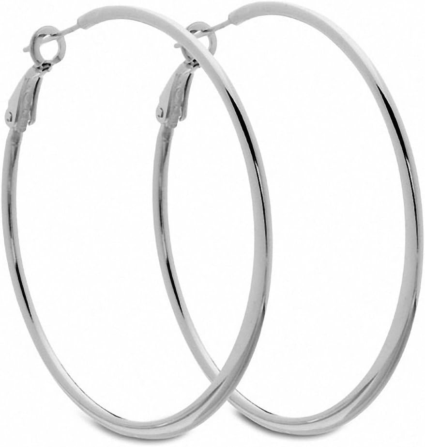 Amoro Italian Sterling Silver Medium Graduating Hoop Earrings 50mm x 50mm