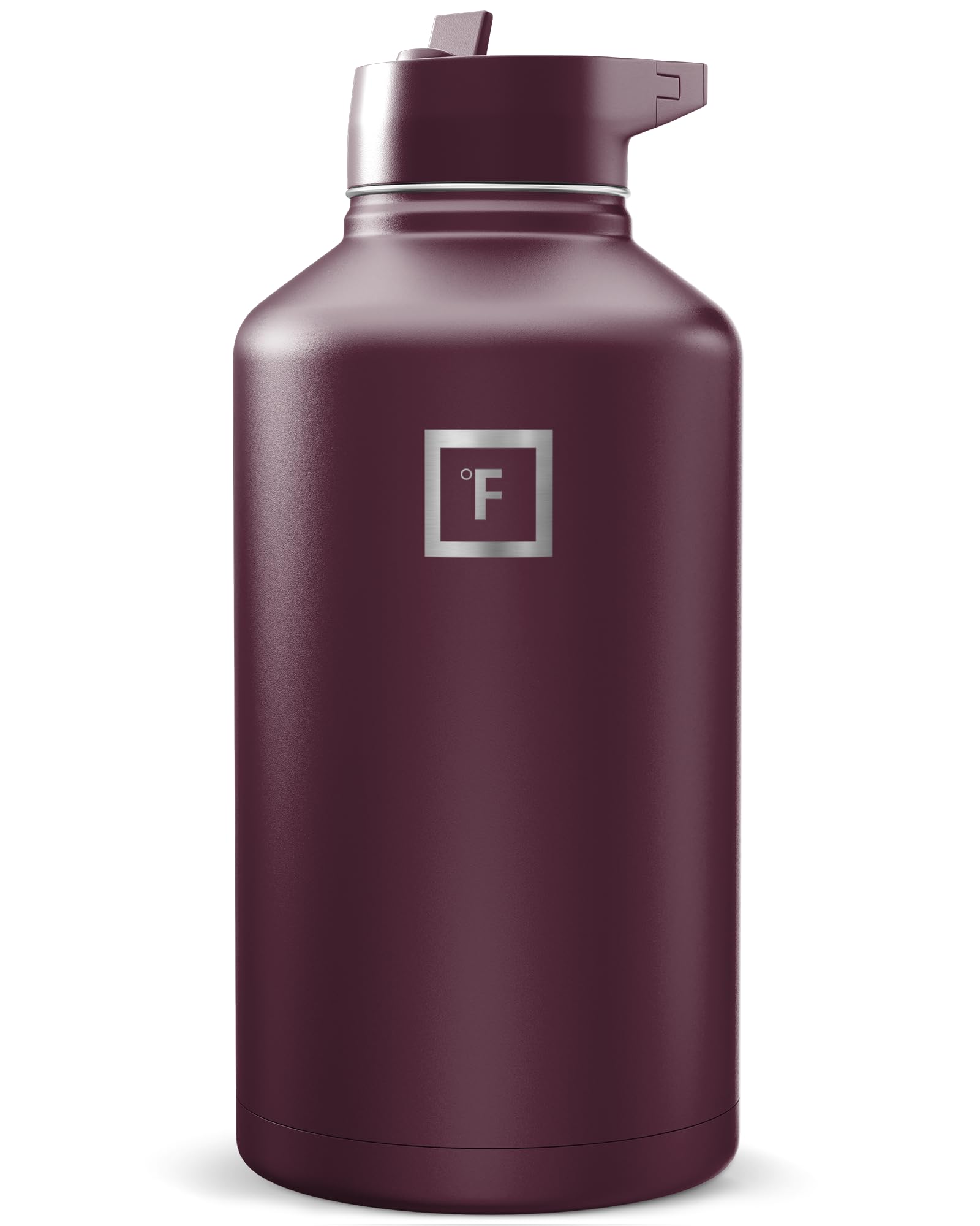 IRON °FLASK Camping &amp; Hiking Hydration Flask with Straw, Wide Mouth Insulated Stainless Steel Sports Water Bottle - Burgundy 64 oz - Straw (1 Lid)