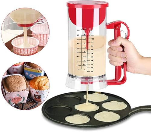 Miniatura 4 de Dispensador de masa para panqueques de 40.6 fl oz40 onzas, mezclador dispensador de panqueques, herramienta perfecta para hornear cupcakes,
