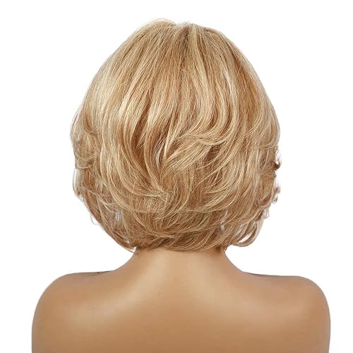 Miniatura 5 de EMMOR Pelucas de cabello humano rubio para mujer, mezcla de fibra sintética saludable en capas, con parte lateral, más suave, finaligera, para uso
