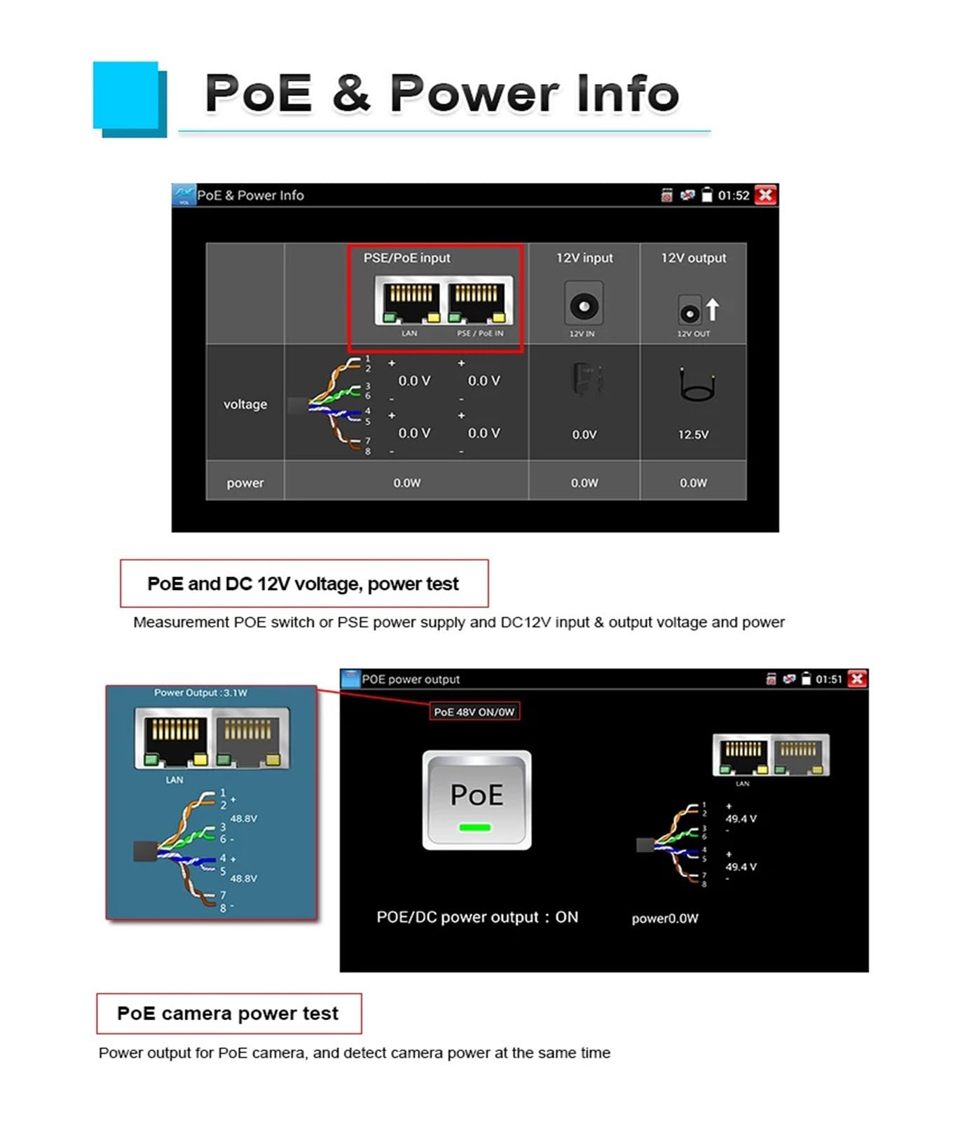 ester per CCTV, IPC-9800 Tester For Telecamere CCTV 8MP AHD TVI SDI CVI 8K IPC Con VGA PoE 7in RJ45 Cavo TDR Test UTP Tracer(IPC9800ADHS Pro)