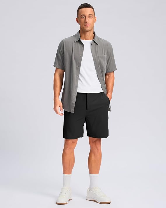 Pudolla Men's Casual Shorts 7/9/5 Lightweight Golf Shorts with 3 Pockets Stretch Quick Dry Comfy Work Shorts