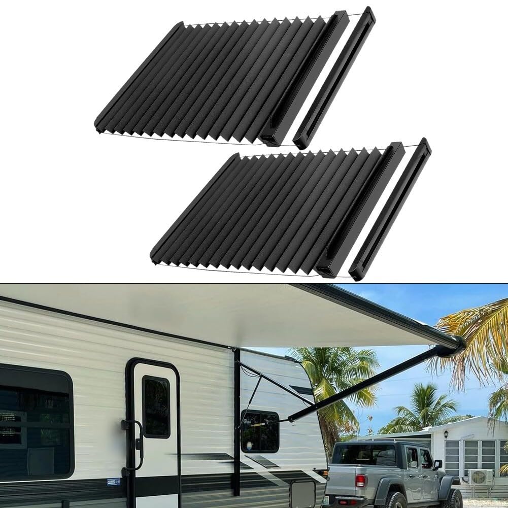 2 Stück RV-Tür-Fensterblenden 30,5 x 53,3 cm schwarz Faltrollo Aluminiumschiene für Lippert Eingangstüren Verdunkelung Sichtschutz leise gleitende Spur verstellbarer Lichtblock Sonnenschutz