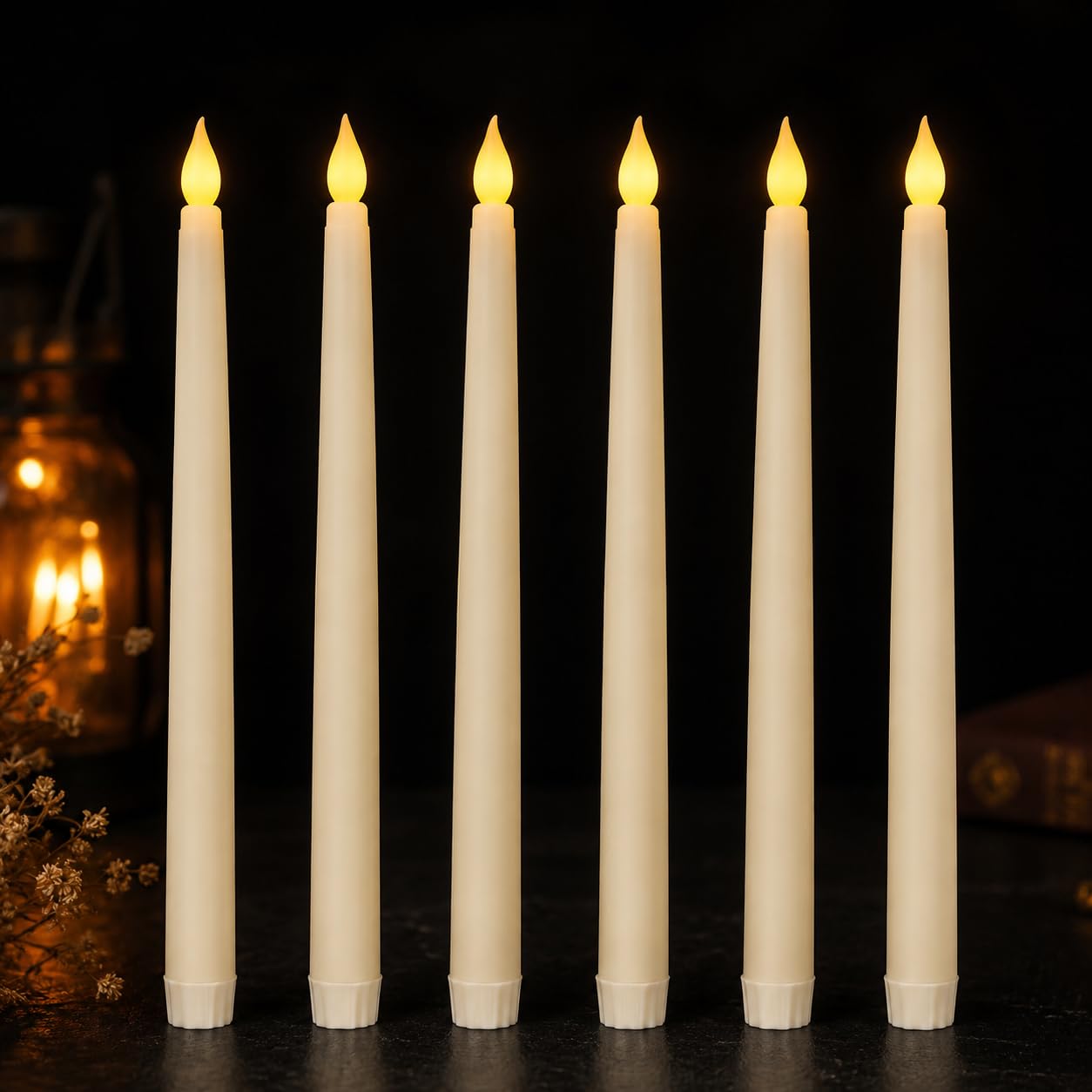 Flameless LED Taper Candles – 6 Pack Battery Operated Flickering LED Candle Sticks – 27.5 cm Ivory Battery Candles for Home, Weddings, Parties and Table Decor