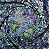 TELA DE LYCRA ESTAMPADA MULTICOLOR CON PELÍCULA FOIL DE SERPIENTE SERIE LIQUID, ANCHO 150cm (1 METRO)