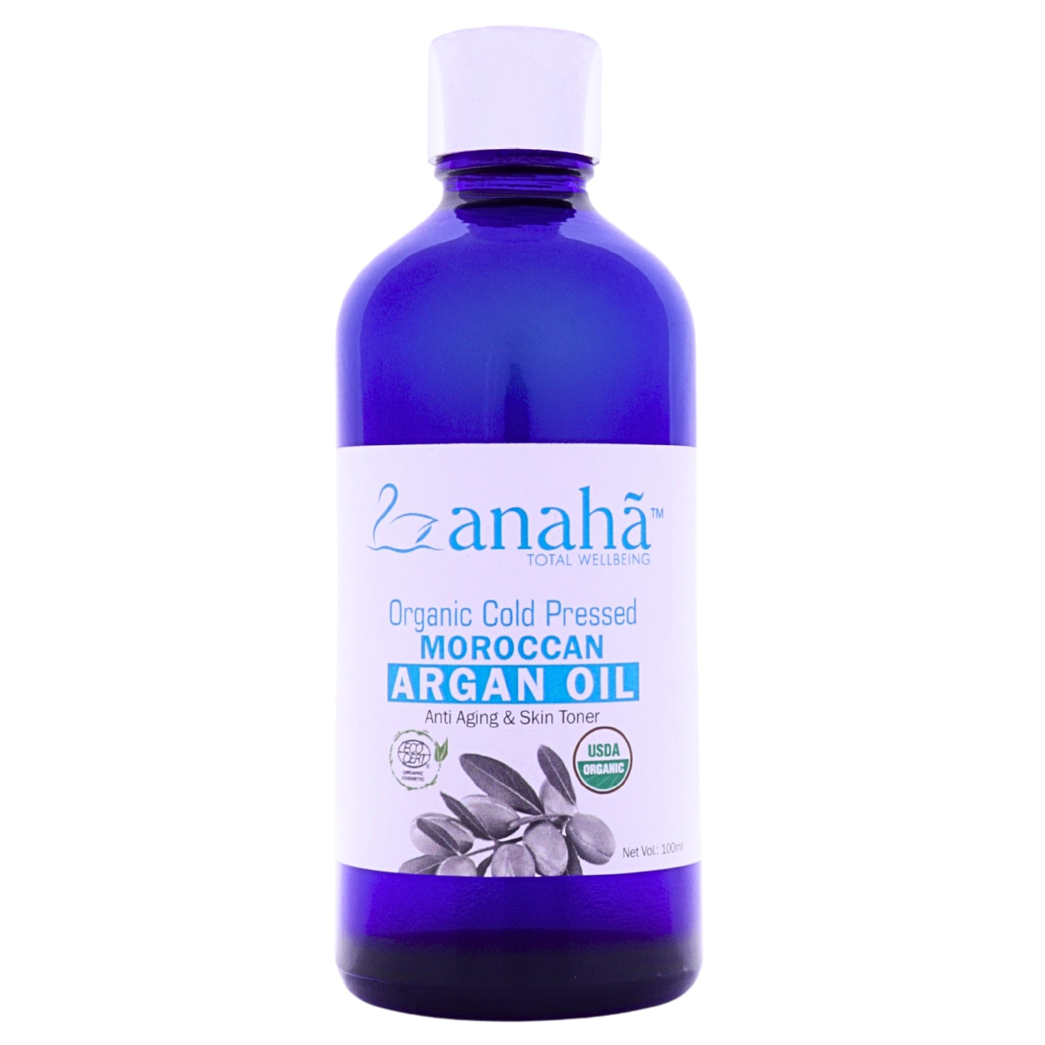 Anaha Argan Oil (100 ml) | Certified Organic, Cold-Pressed Moroccan Oil | Pure Hair Oil for Face, Hair & Skin | Moisturises, Strengthens & Improves Elasticity | Ideal for Serums, Hair Masks & Lotions